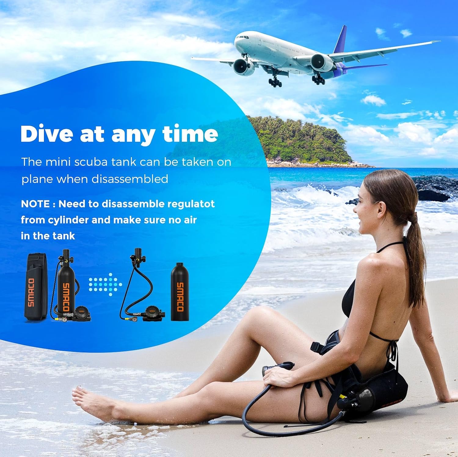 SMACO S400Pro Mini Scuba Tank with 1.0L Capacity Support Underwater Breathing Diving Tank for Diving Practice/Bottom Cleaning/Spare Cylinders