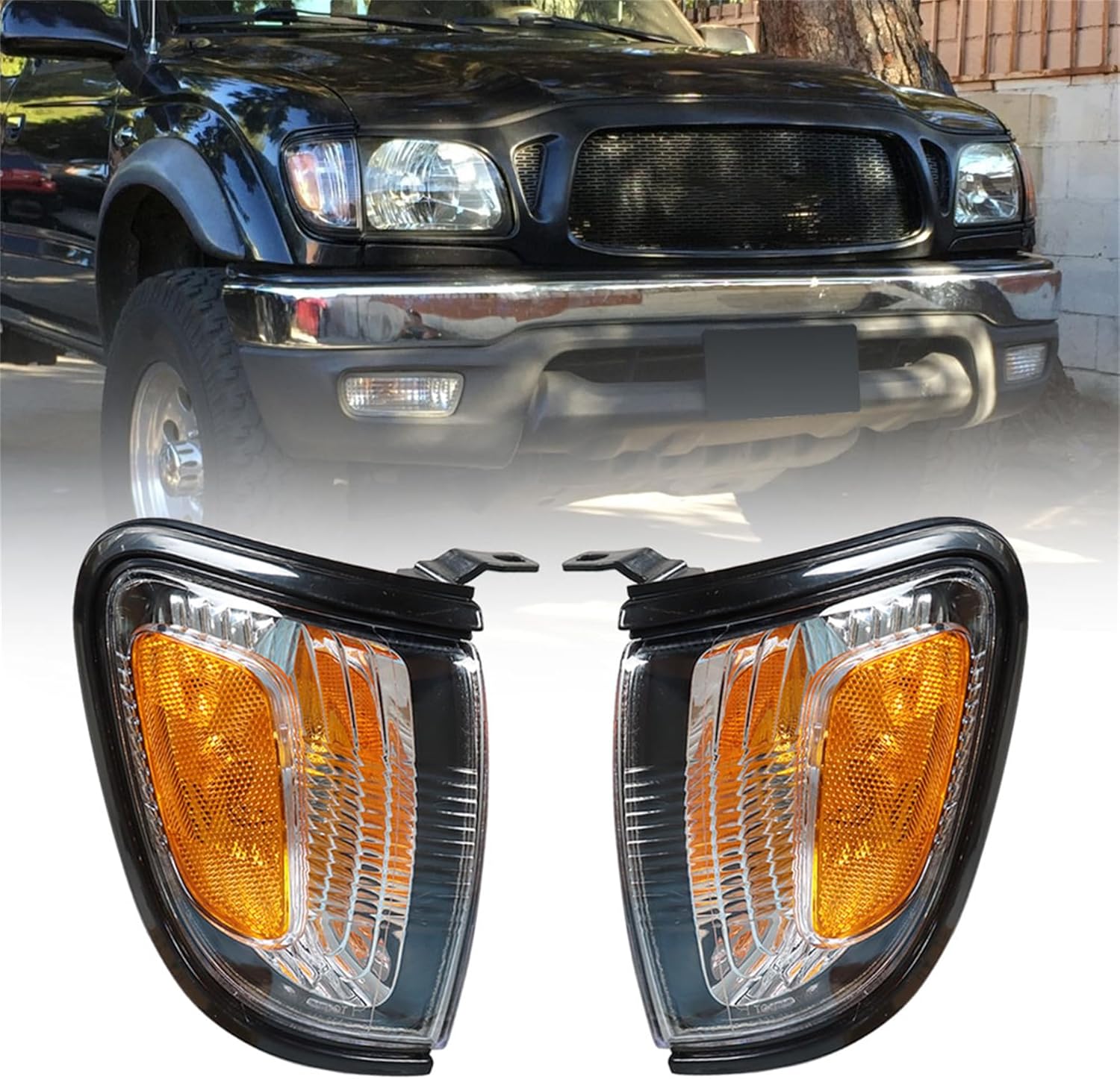 GXYWADY Park Signal Corner Marker Lights with Black Border Replacement for 2001-2004 Tacoma Pickup Truck Replacement for 8161004070 8162004070 (Left & Right)
