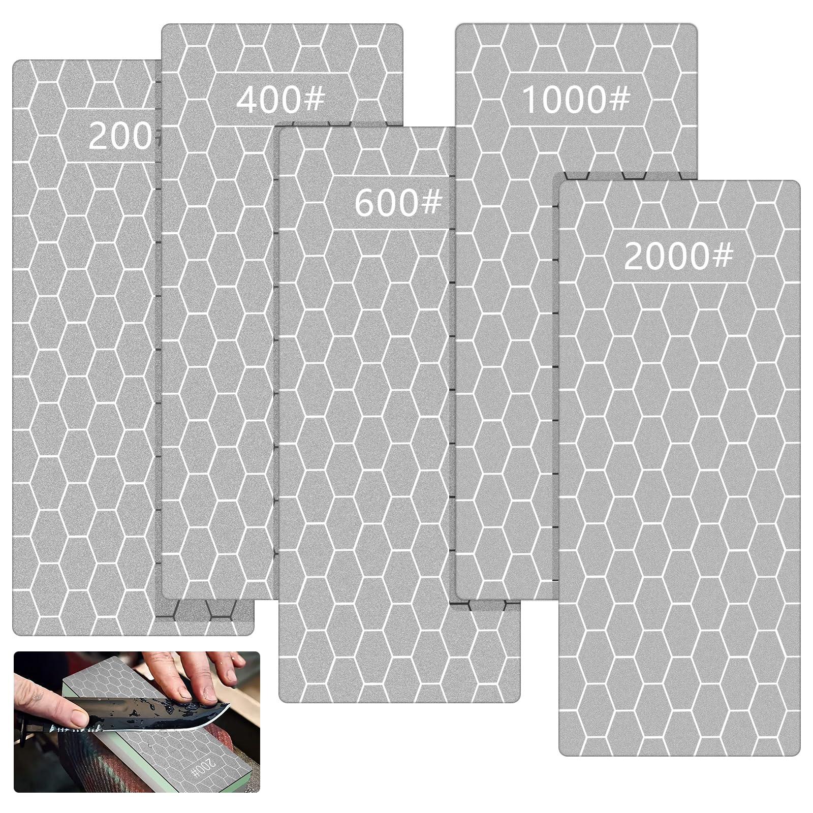 5 Pezzi Pietra Diamantata per Affilatura 200/400/600/1000/2000 Pietra Affilare Coltelli Nido D'ape Design Antiscivolo Pietre per Affilare Diamantate Utensili da Cucina per Esterni