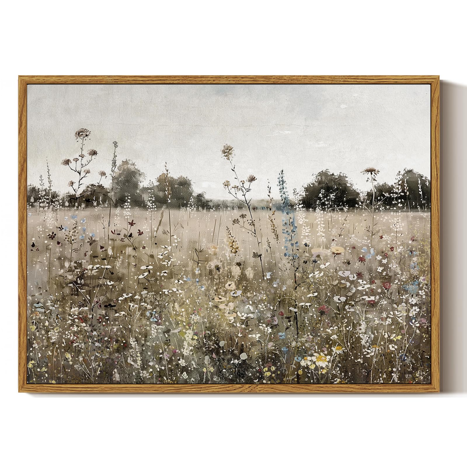 ARPEOTCY Vintage Framed Canvas Wall Art, 12x16inch, Classical Wildflowers Field Sky Farmhouse Pictures Wall Decor, Art Prints for Home Decor Aesthetic, Paintings for Living Room Office
