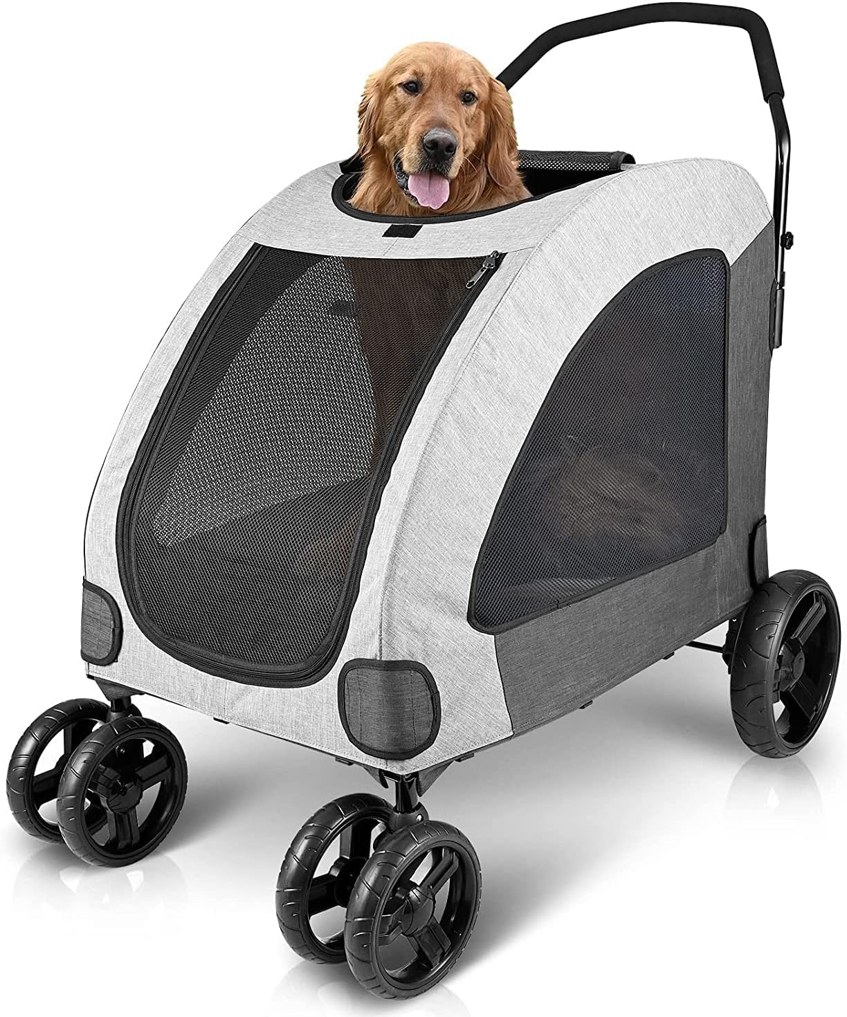 SKADE Dog Stroller for Large Pet Jogger Stroller for 2 Dogs Breathable Animal Stroller with 4 Wheel and Storage Space Pet Can Easily Walk in/Out Travel up to 120 lbs (Grey)