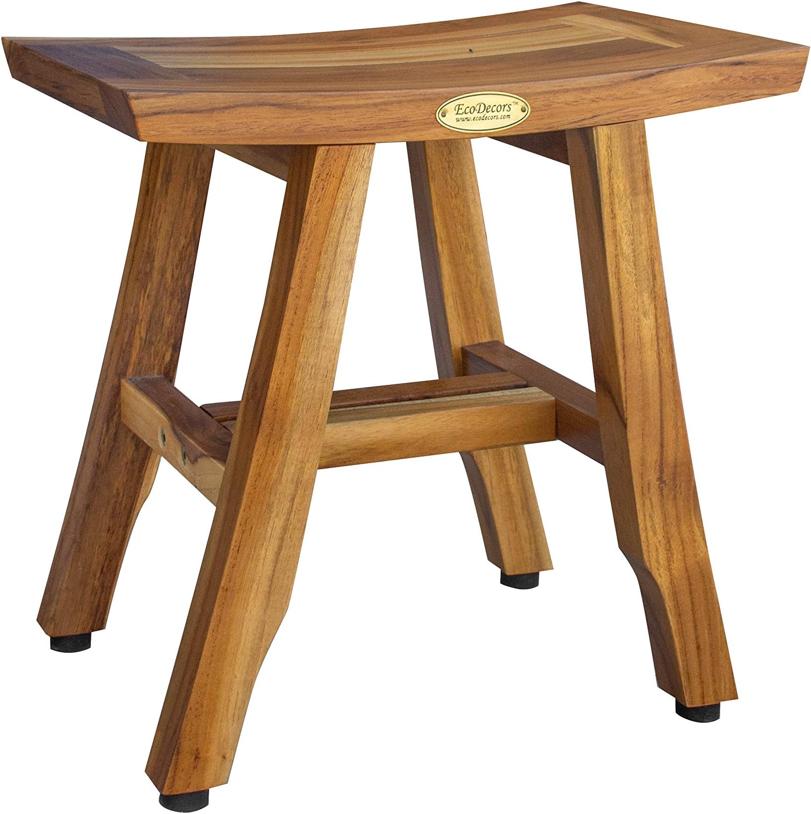 EcoDecorsSatori Teak Wood Shower Shaving Foot Rest Stool Natural Rustic Finish - 10" D x 14" W x 15" H