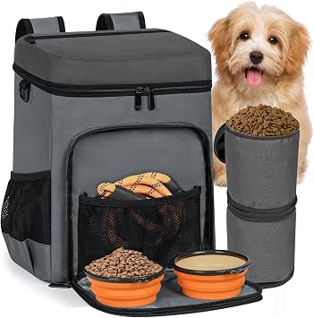 ANILD Dog Travel Bag Backpack, Flight-Ready TSA-Approved Dog Travel Bag with 2 Leak-Proof Food Canisters, 2 Foldable Silicone Bowls, Multi-Compartment Organizer for Hiking, Camping, Dog Mom Essentials
