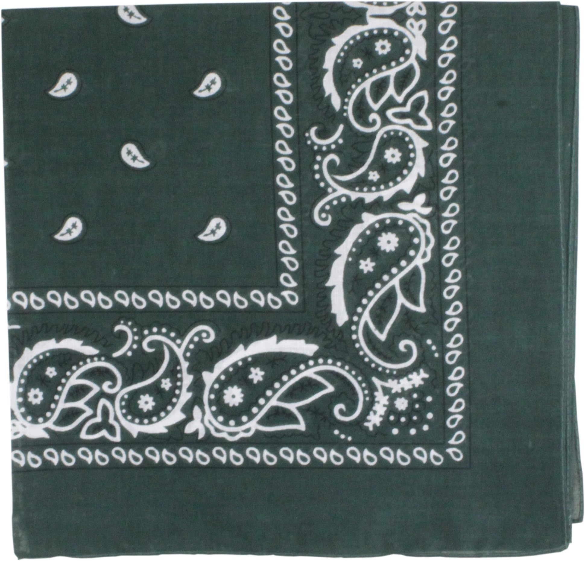 Bandanas by the Dozen (12 units per pack, 100% cotton) (Dozen-Hunter Green Paisley)