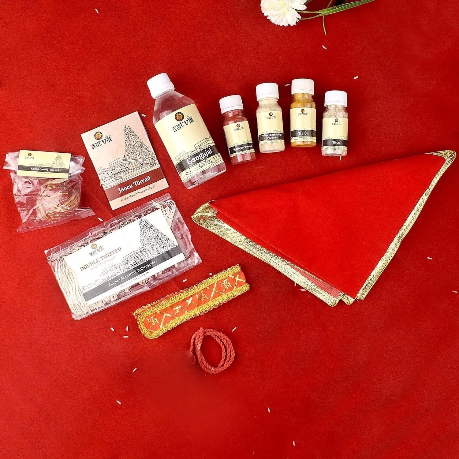 SATVIK Ganesh Puja Samagri Kit for Ganpati Festival | Eco-Friendly Ganesh Chaturthi Puja Kit with Kumkum, Chandan, Rice, Turmeric & More (13 Items)
