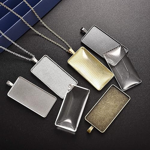 Miniatura 7 de DROLE Kit de ajuste de bisel de bandeja colgante con 30 piezas rectangulares de vidrio transparente con cúpula de cabujón de azulejos para hacer