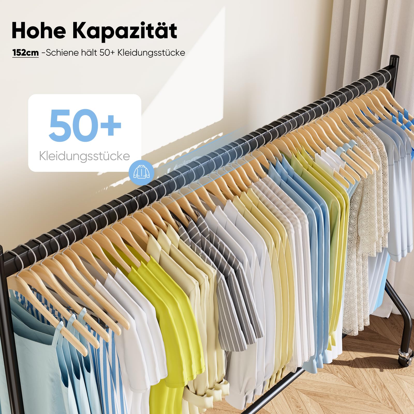 HOKEEPER Schwerlast Kleiderständer auf Rollen,Kleiderstange kleiderstangen für Hängende Fahrbarer Klamotten Ständer Closet Garderobe Rack, 152x46x152cm