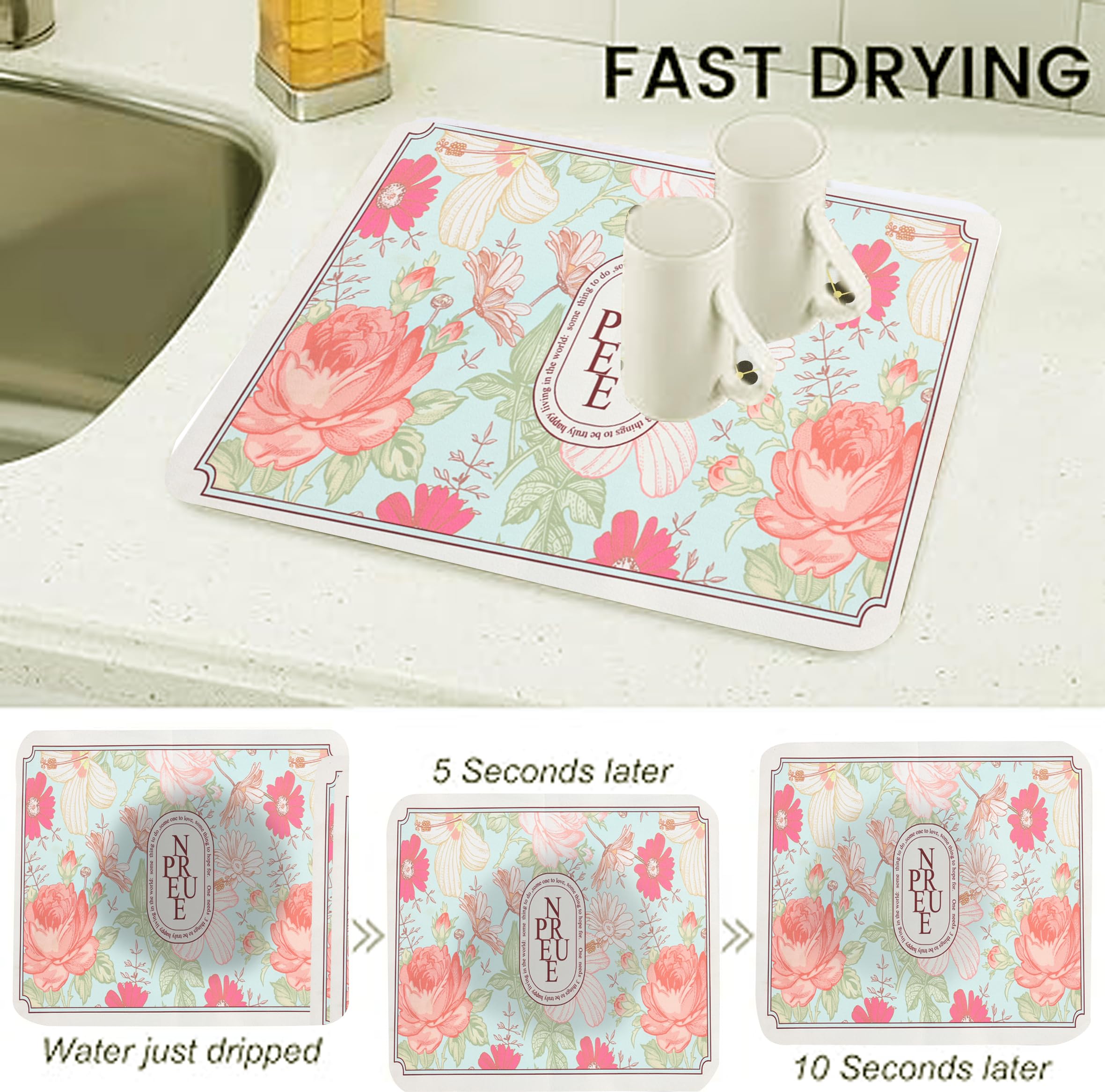 HomeCloud Dish Drying Mat - Non-Slip, Absorbent -3