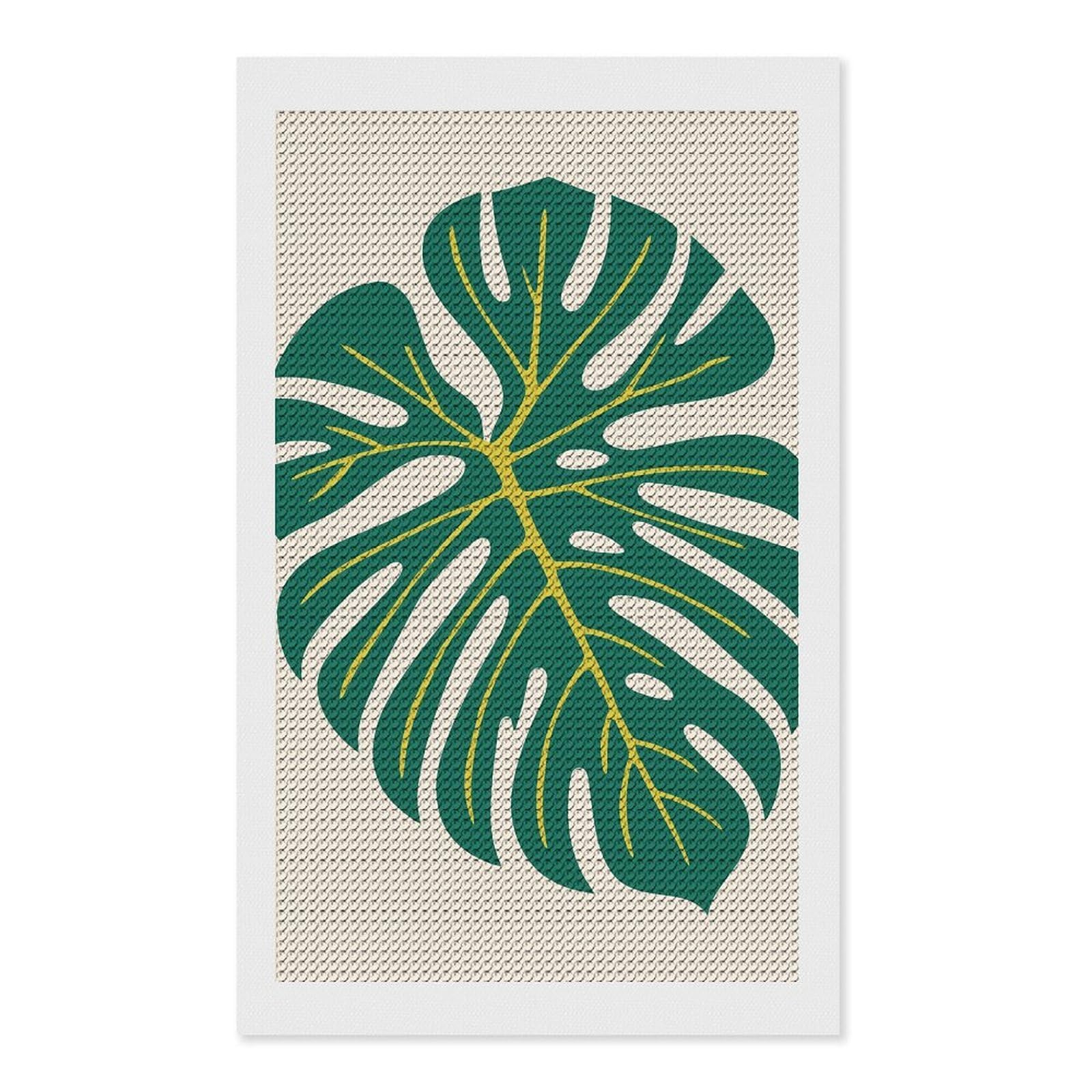 Junmoney Tropical Leaf Illustration Round Drill Diamond Painting 12"x20", Satisfying Creative Project, Complete Accessories, Printed Canvas