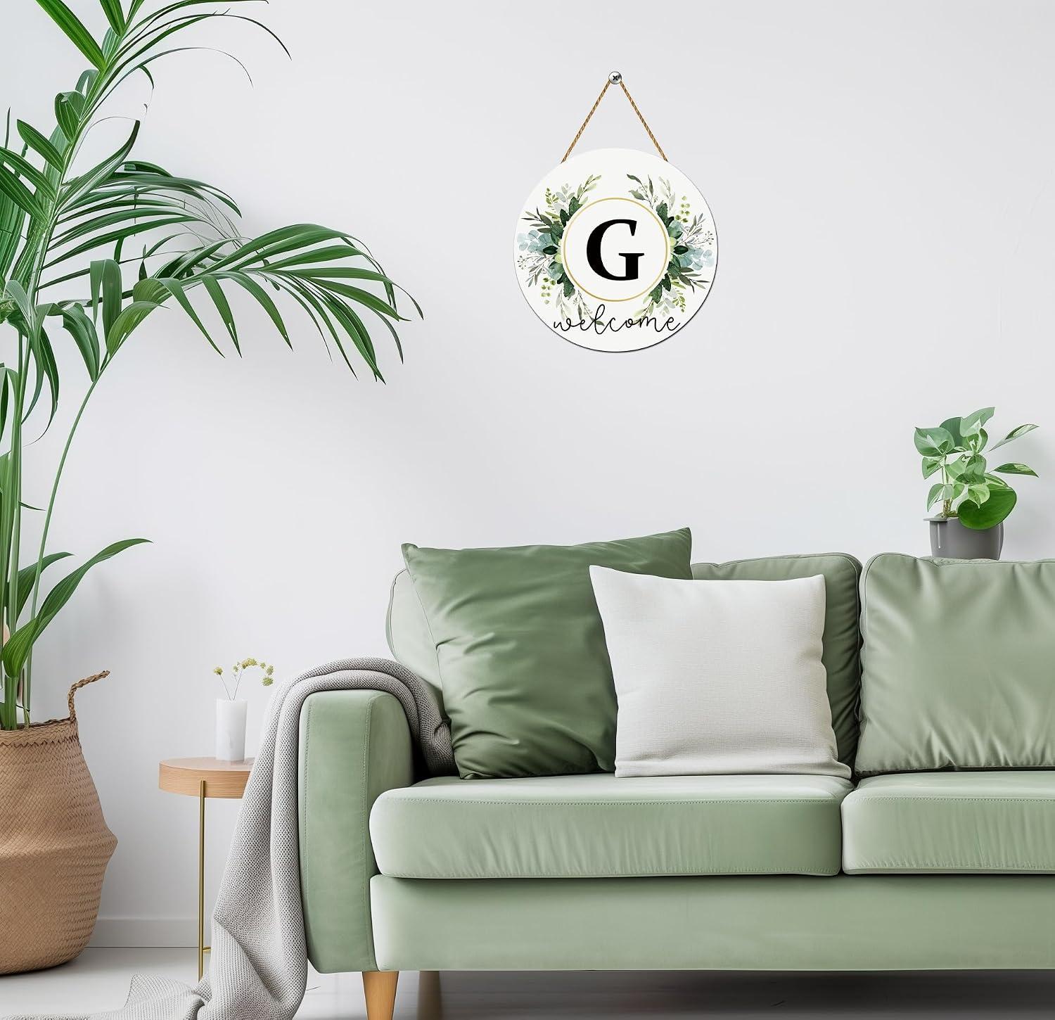 Monogram Letter G Wreaths for Front Door Wreath Wooden Welcome Sign for Front Door Decor Floral Family Last Name Initial House Warming Spring Summer Porch Rustic Wall Home Kitchen Boho Decorations