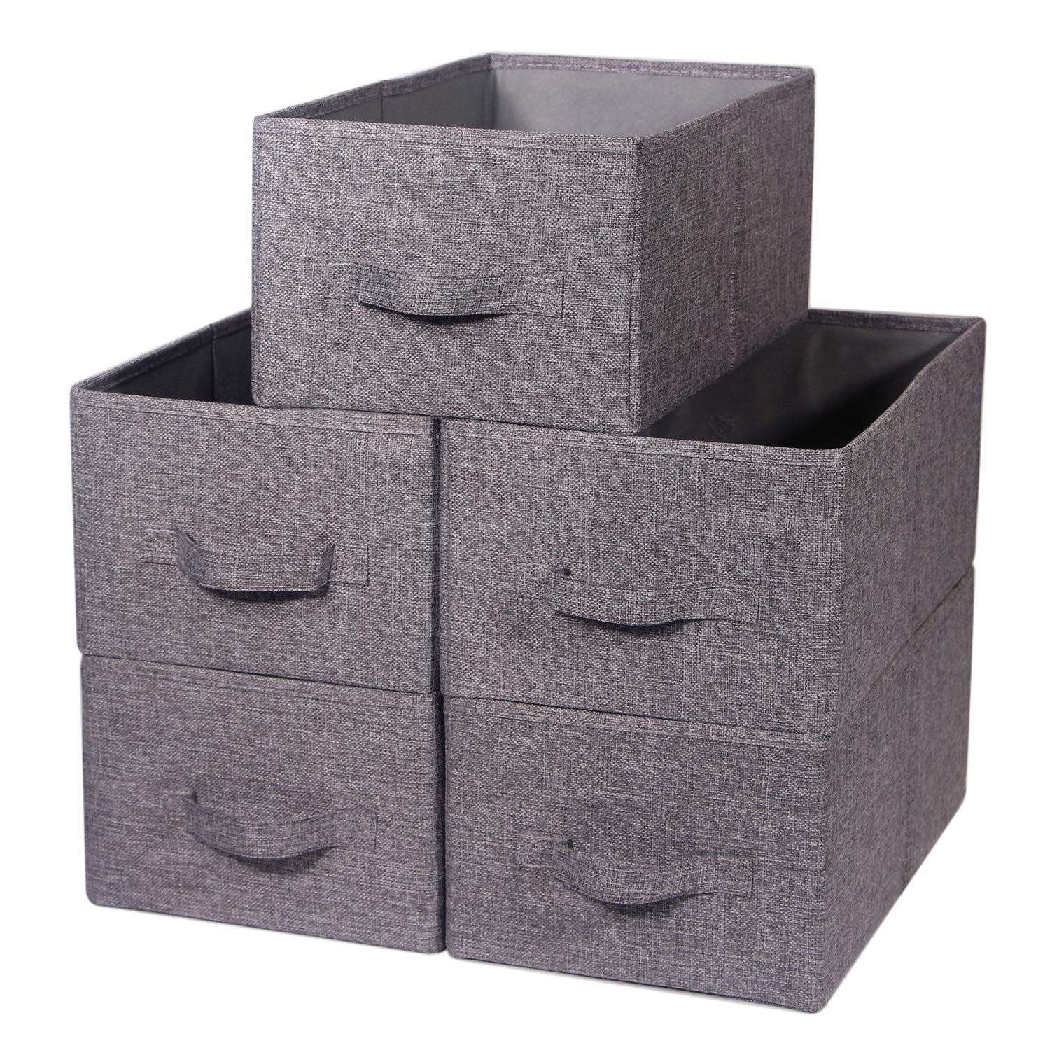 TENABORT Set of 5 Closet Organizer Bins with Handle, Fabric Foldable Storage Baskets Cloth Box Containers for Shelves Home Office Clothes Clothing,