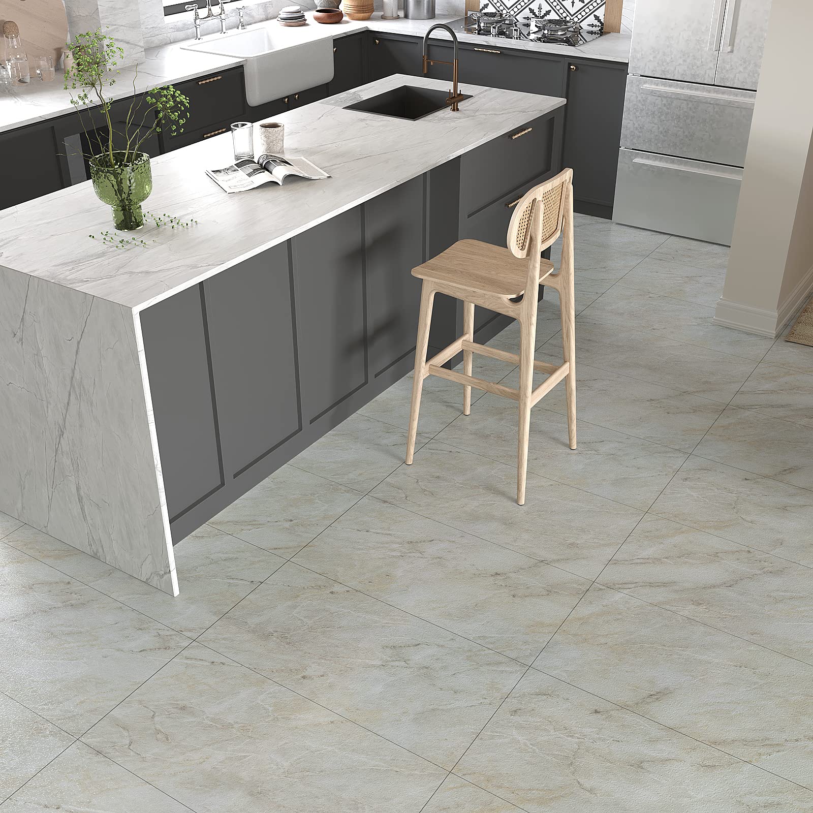 VEELIKE Baldosas Adhesivas Suelo Marmol Beige Papel Pintado Cocina Azulejos Suelo Vinilo Autoadhesivo Baño para Suelo Impermeable Papel Tapiz Suelo Salon Habitacion 1.5mm 60cm x 30cm 24 Piezas
