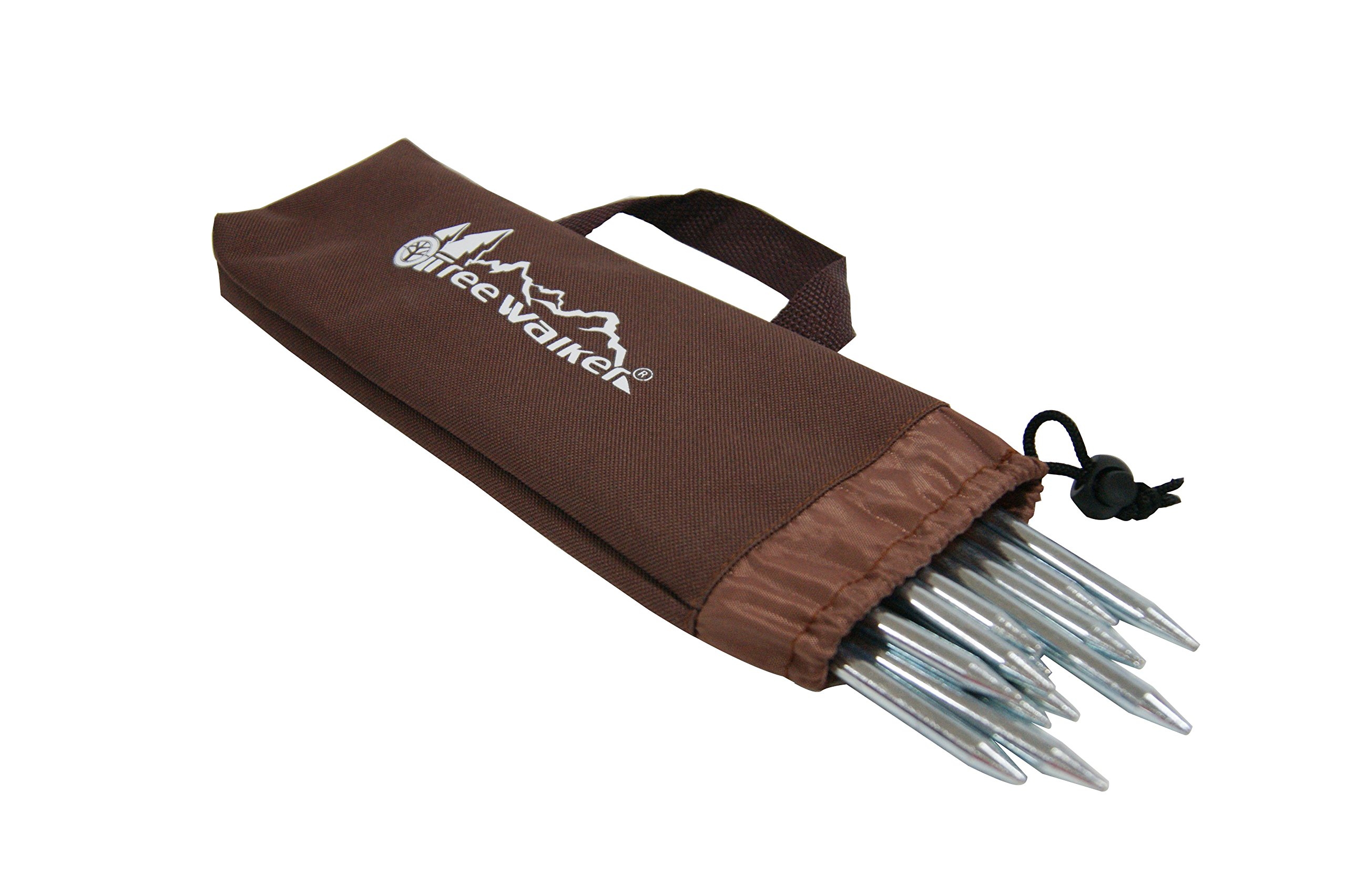 Treewalker Reinforced Non-Rust Steel 9.2in Camp Tent Stakes 12pcs and Bag Kit. Pegs for Tent, Rope, Shade and Camps