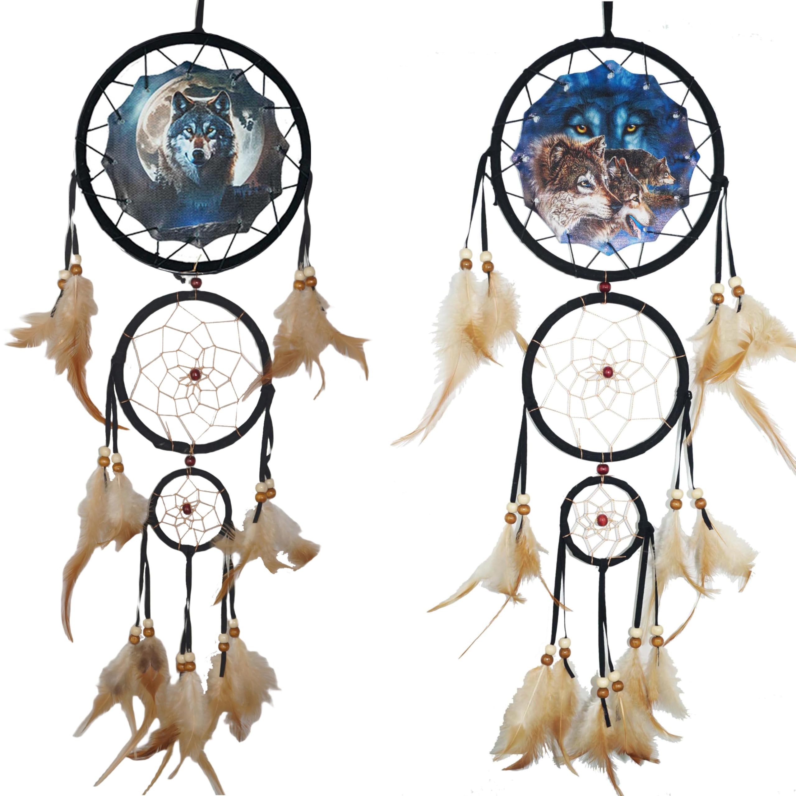 Remorlet Wolf Eagle Bear Dream Catcher Bedroom Wall Decor, Christmas Home Decoration, Room Accessory, Feather Decoration - Unique Home Craft Wall Pendant (2PCS/SET Wolves)