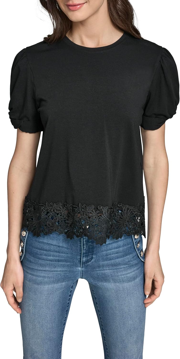 Karl Lagerfeld Women's Delicate Layering Essential Blouse with Lace Detail