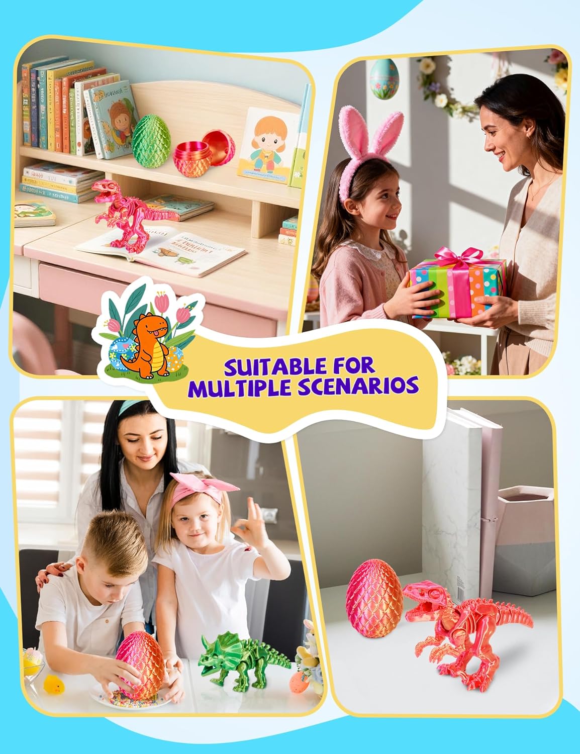 2PCS 3D Printed Dinosaur Easter Eggs - DIY Assembly Kit to Build Articulated Skeletons, STEM Educational Toys & Fidget Sensory Toys for Kids - Image 8