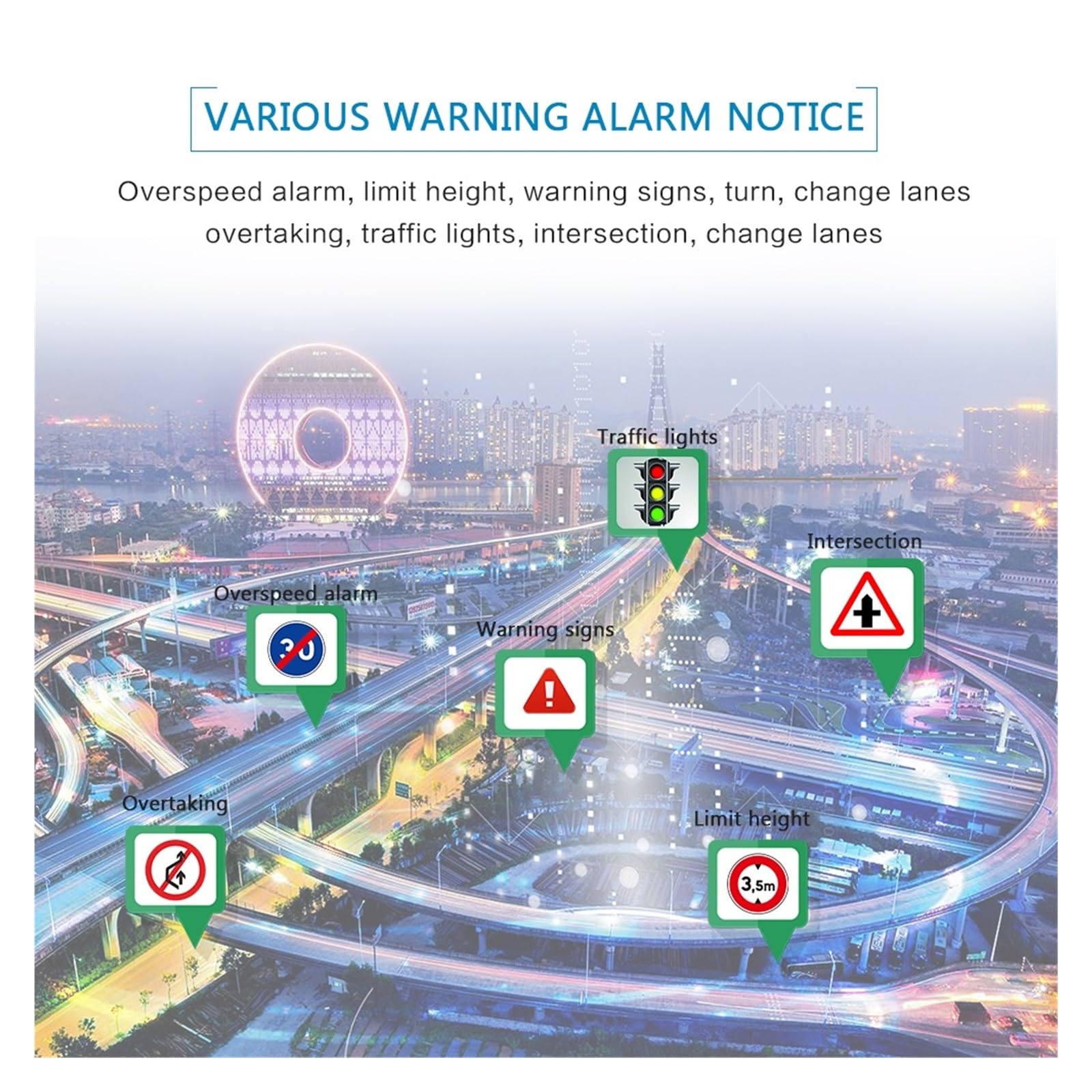 Automóvil de los navegadores Sat Nav la navegación del Coche HD FM con el Aviso Alarma Claro Y Adaptable