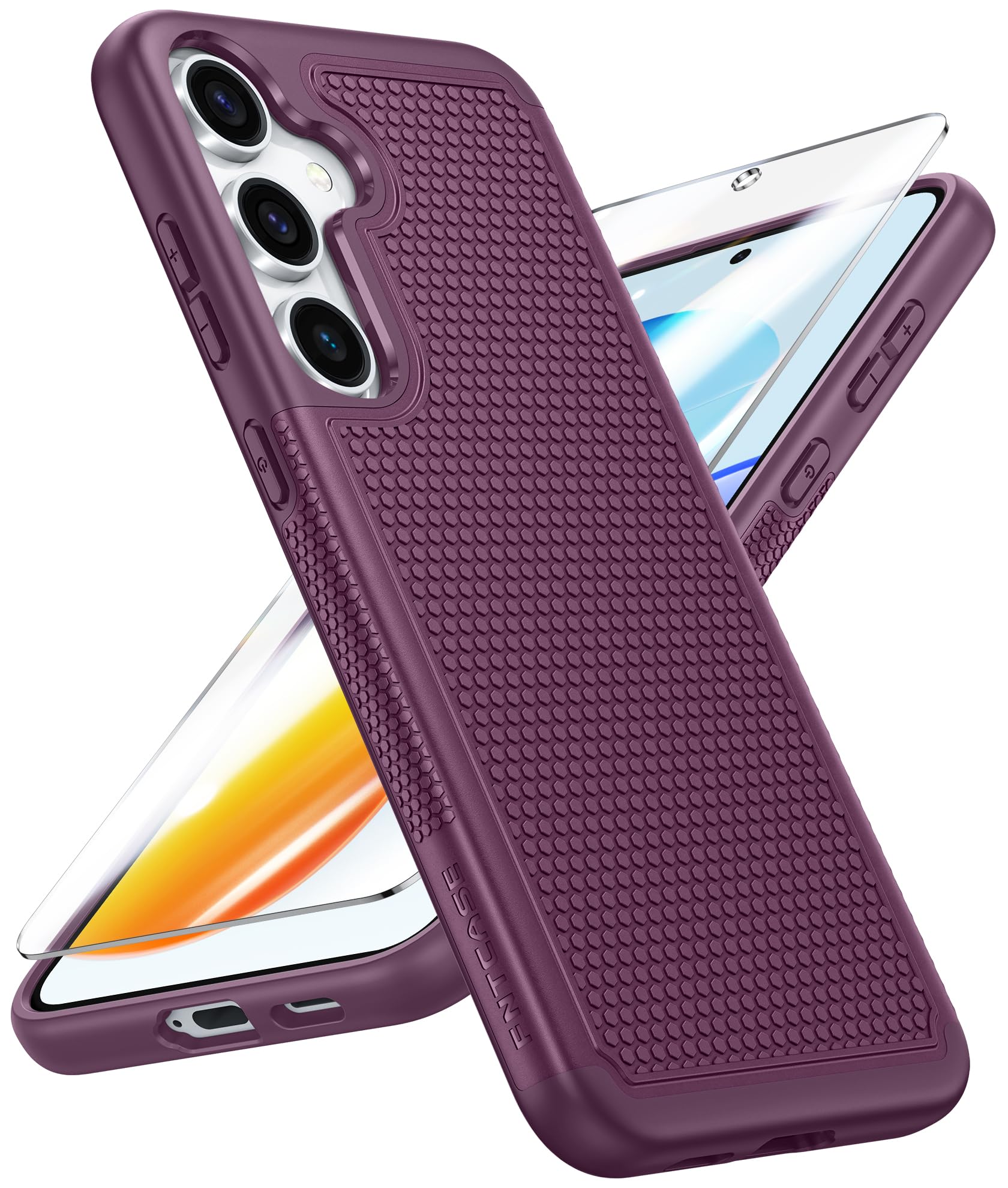 FNTCASE for Samsung Galaxy S25-Plus Case: S24-Plus Dual Layer Non Slip | With Screen Protector, Military Grade Shockproof Drop Protection, Matte Textured Protective Cover, for Daily Use, Burgundy