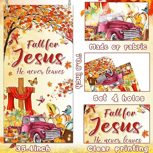 Miniatura 6 de YE - Cubierta de puerta con texto en inglés "Fall for Jesus He Never Leed", decoración de puerta de religión cristiana de calabaza para otoño,