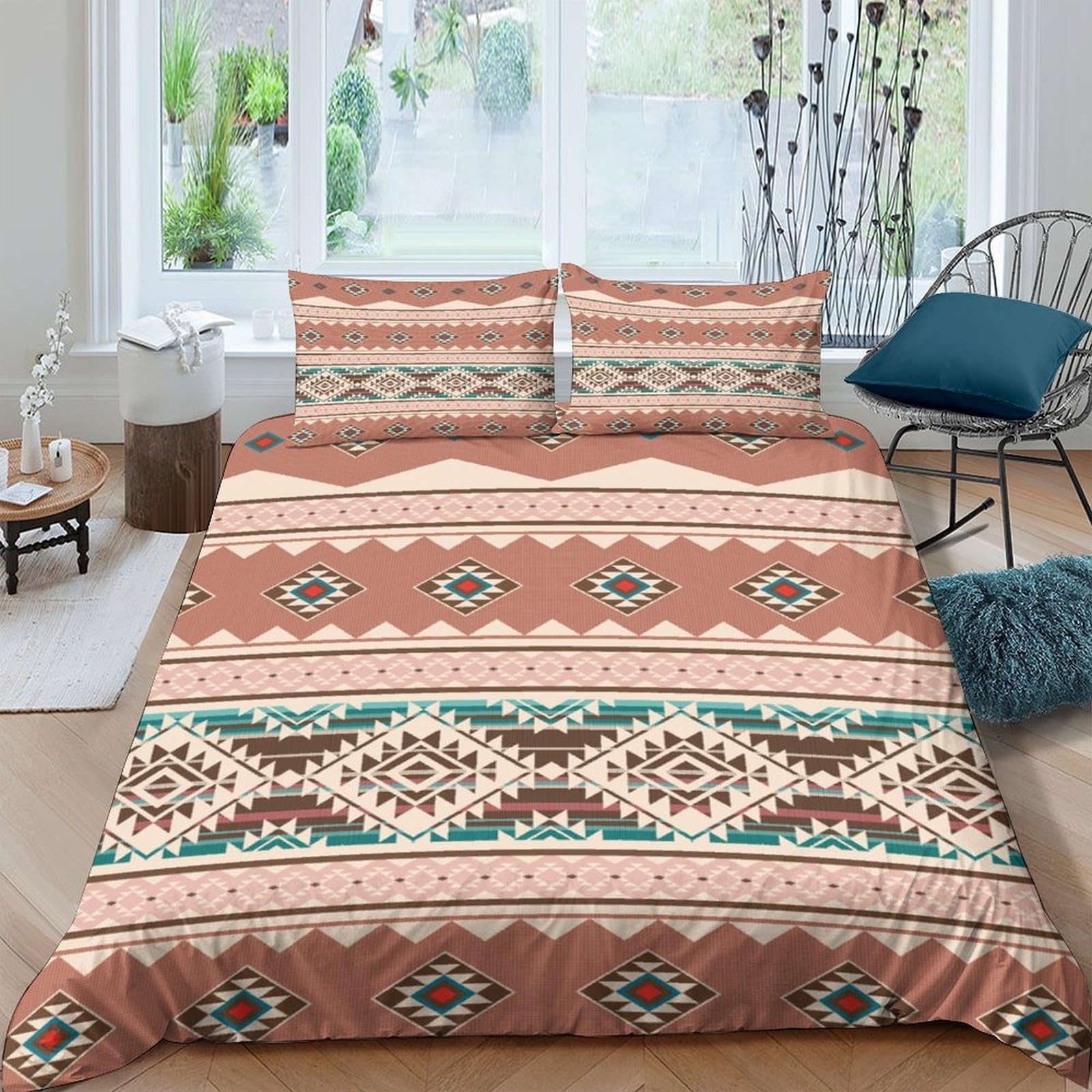 Ctjqhvkz Style-3 3D Printed Tribal Geometric Fitted Sheet Microfiber Soft Breathable Aztec Pattern Mattress Cover Bedroom Decor Single（135X200cm）