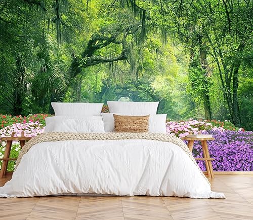 Miniatura 27 de Mural de pared de bosque nebuloso, papel tapiz de paisaje natural abstracto, patrones de decoración de pared de fondo (no autoadhesivo)