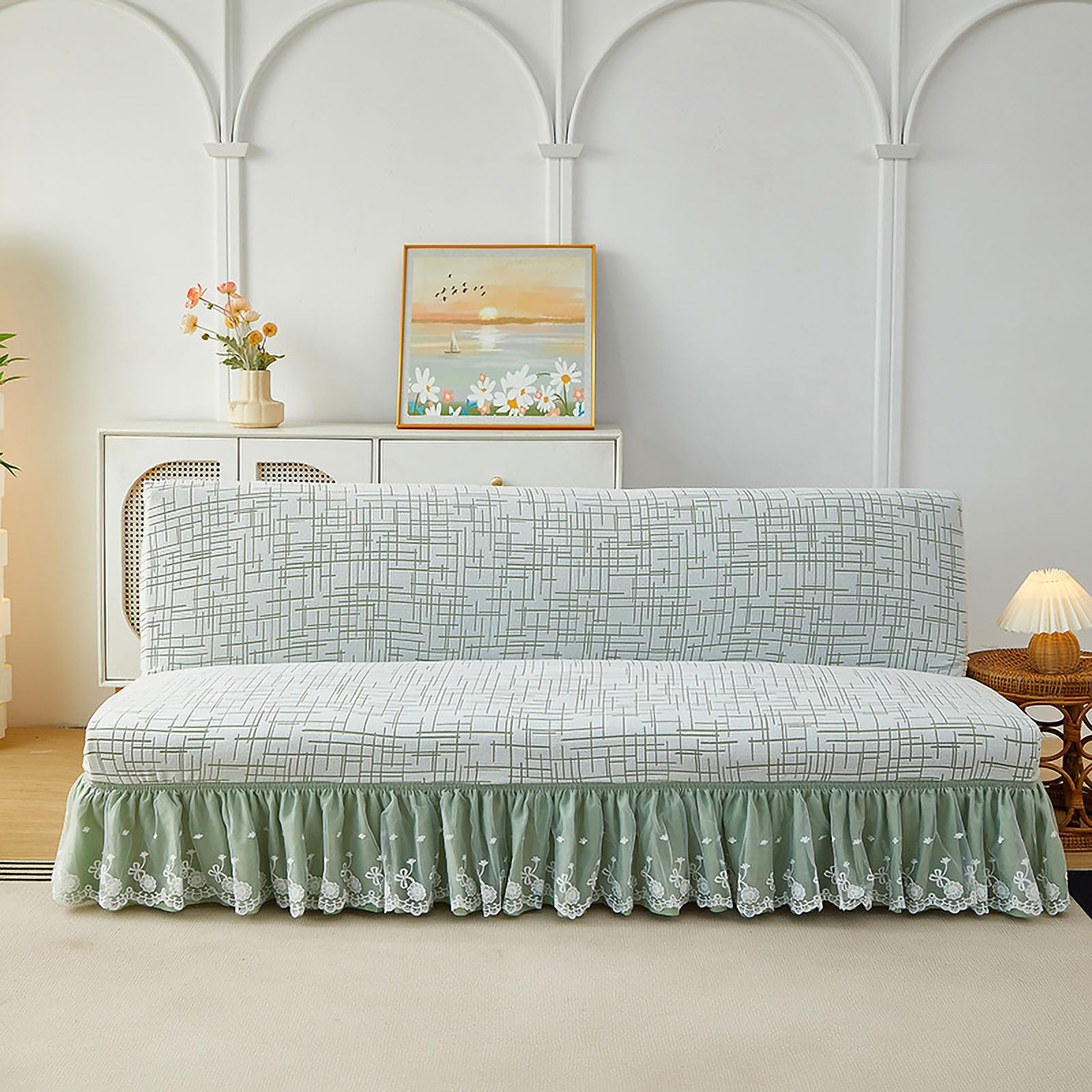 Housse canapé futon pliable jacquard protection meubles extensible 3 places