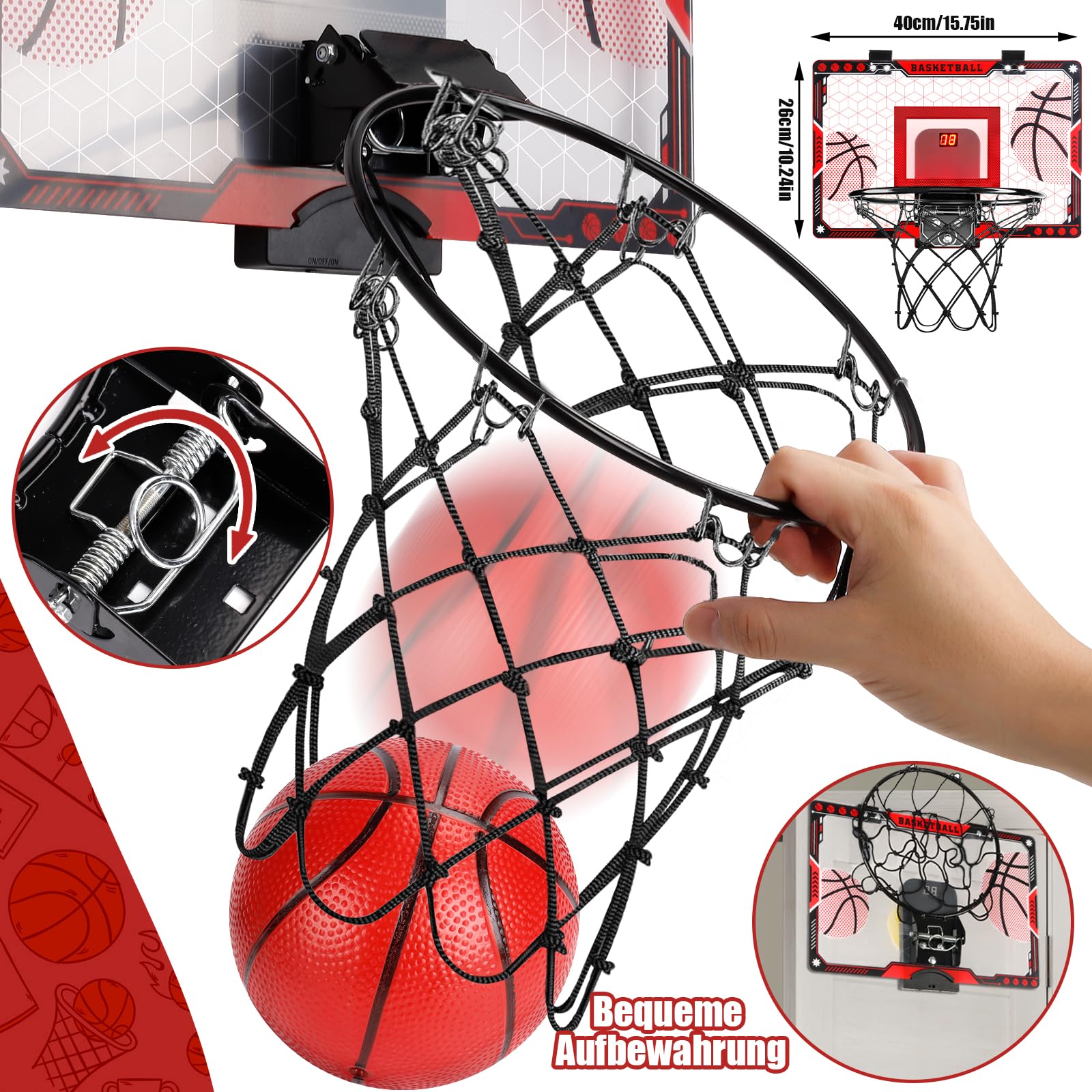 Joellfuner Canasta de Baloncesto Infantil de Interior Con Luces LED y 3 Bolas - Juguete Para Niños y Niñas de 3 Años en Adelante