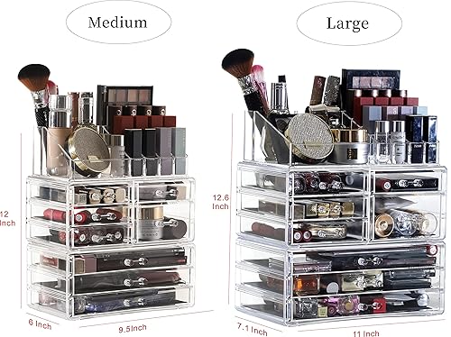 Miniatura 2 de Organizador de maquillaje grande transparente y almacenamiento para tocador, vitrinas de cosméticos acrílicos con cajones apilables para mostrador
