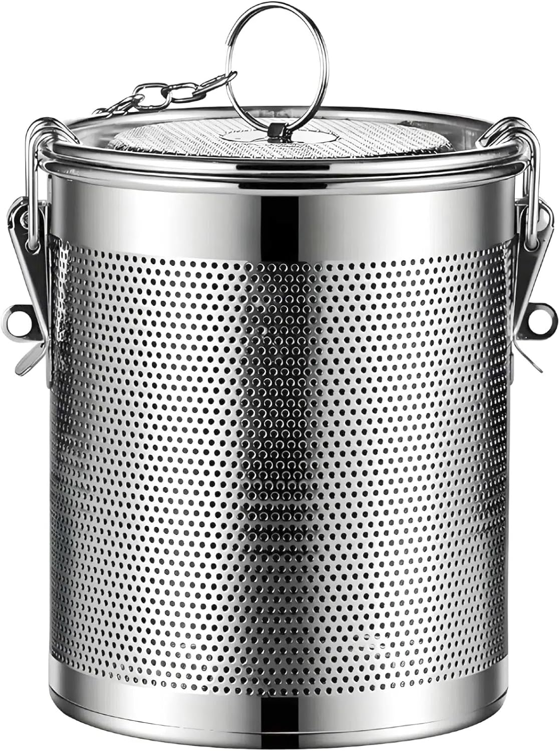 Seasoning Strainer, Stainless Steel Spice Filter, Cooking Spice Filter, Mesh Design Tea Ball Strainer Soup Seasonings Seperation Basket Filter with Chain Hook for Home Restaurant (1.47L)