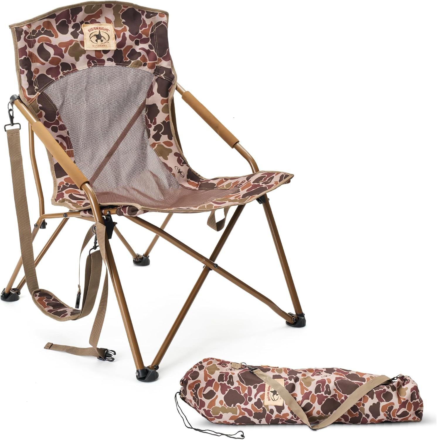Rig'Em Right Waterfowl CampHunter Hunting Chair with Steel Frame and Carrying Straps, Gore Optifade Brown Camo