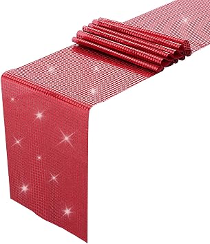 XCHI Red Glitter Sequin Mirror Table Runner Christmas Xmas Winter Table Decoration for Wedding Party Singles Dance Home Kitchen Decor 13x72 Inch