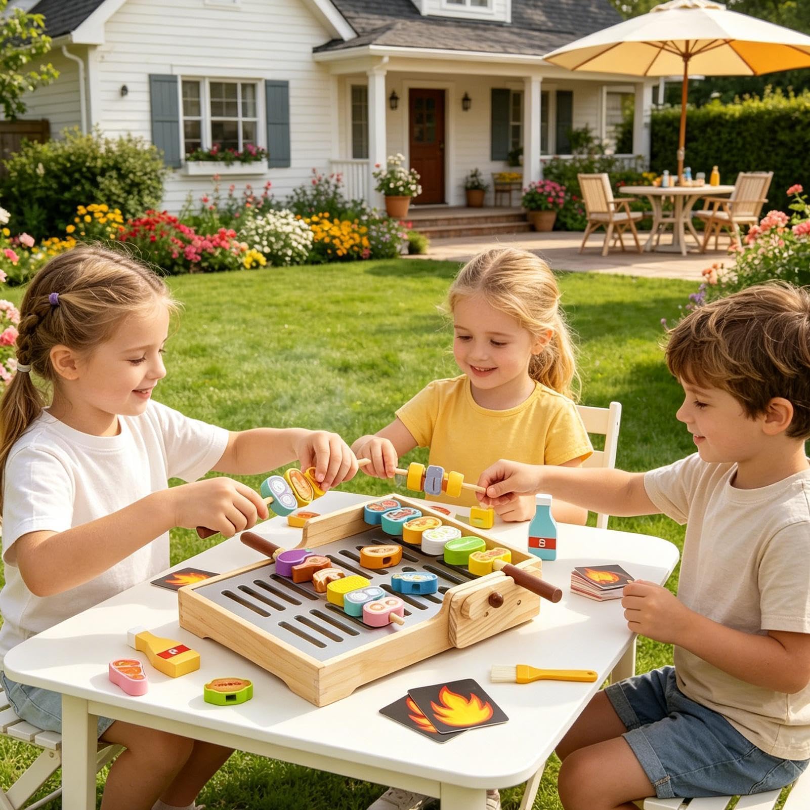 Parrilla Infantil - Lindo Juego de Madera Interactivo Realista Para Niños - Parrilla de Juego de Alimentos | Para Niños Y Niñas Familia Hija Cumpleaños Parque Patio trasero Jardín