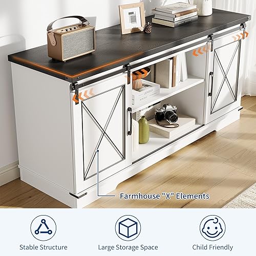 Miniatura 3 de IDEALHOUSE Soporte de TV de granja centro de entretenimiento para consola multimedia de TV de 65 pulgadas, puertas de granero grises con