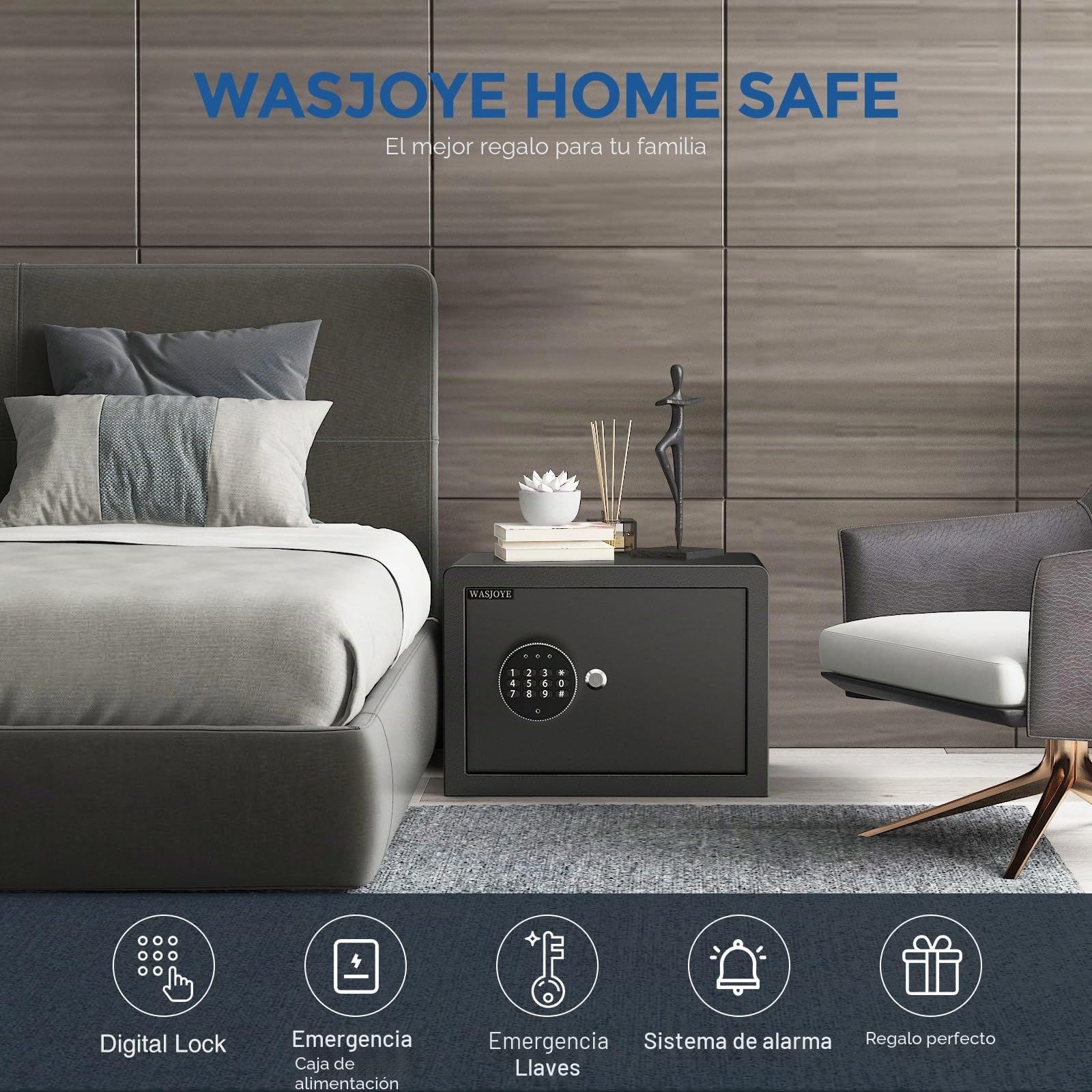 WASJOYE 25L Caja Fuerte Electrónica con Teclado Digital para Hogar Oficina
