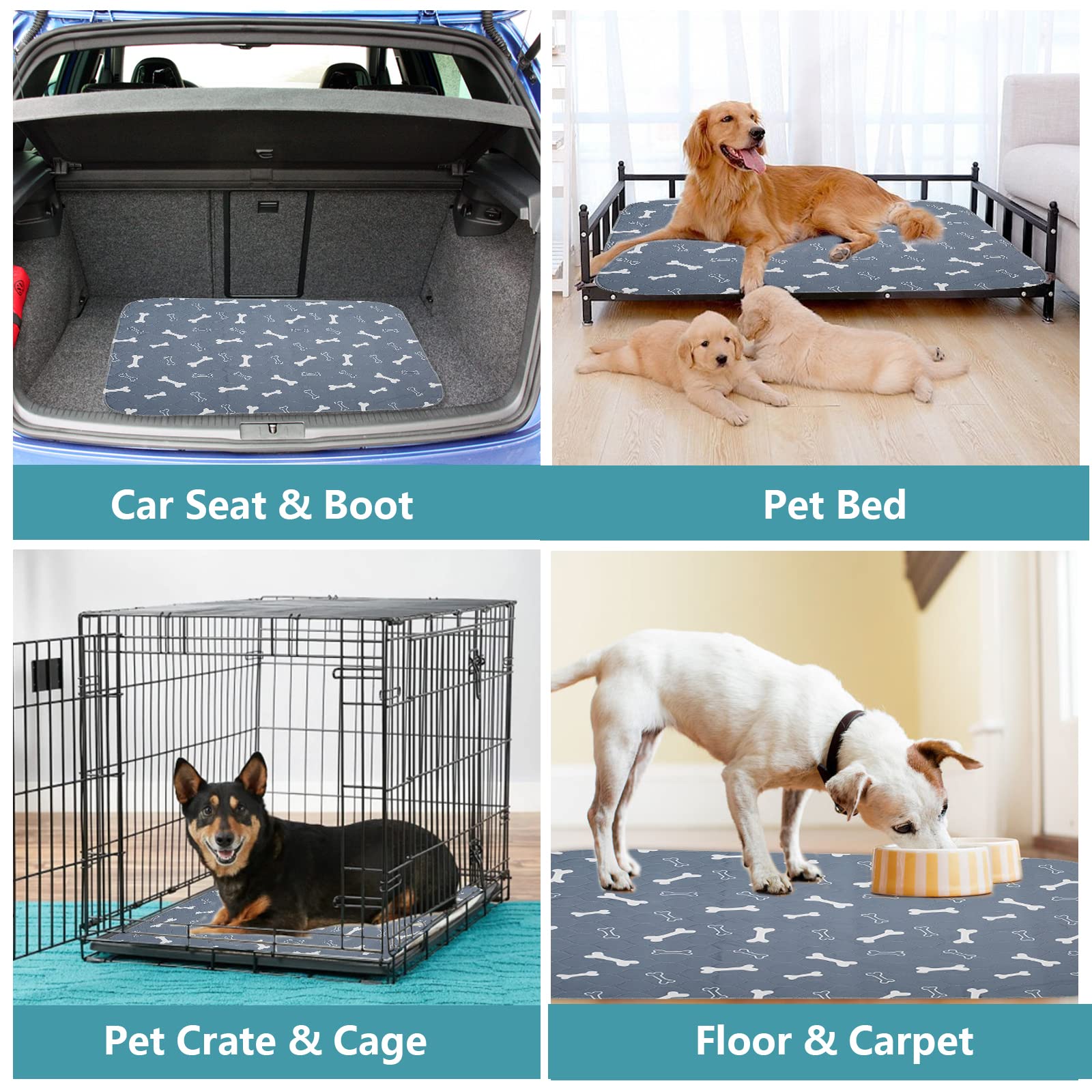 Geyecete Lot de 4 Tapis educateur pour Chien et Chiot, Tapis propreté pour animaux, lavables,Réutilisables,Super absorbant, Pee Pad Anti-fuites,Antidérapants, alèse Pour Chat et Chien-S-Gris-4 pièces