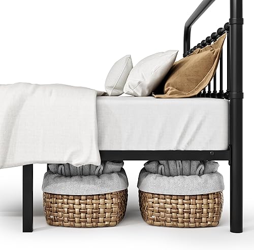 Miniatura 5 de SHA CERLIN Base de cama de plataforma de metal tamaño Queen con cabecera y estribo base de colchón de estilo vintage no necesita somier