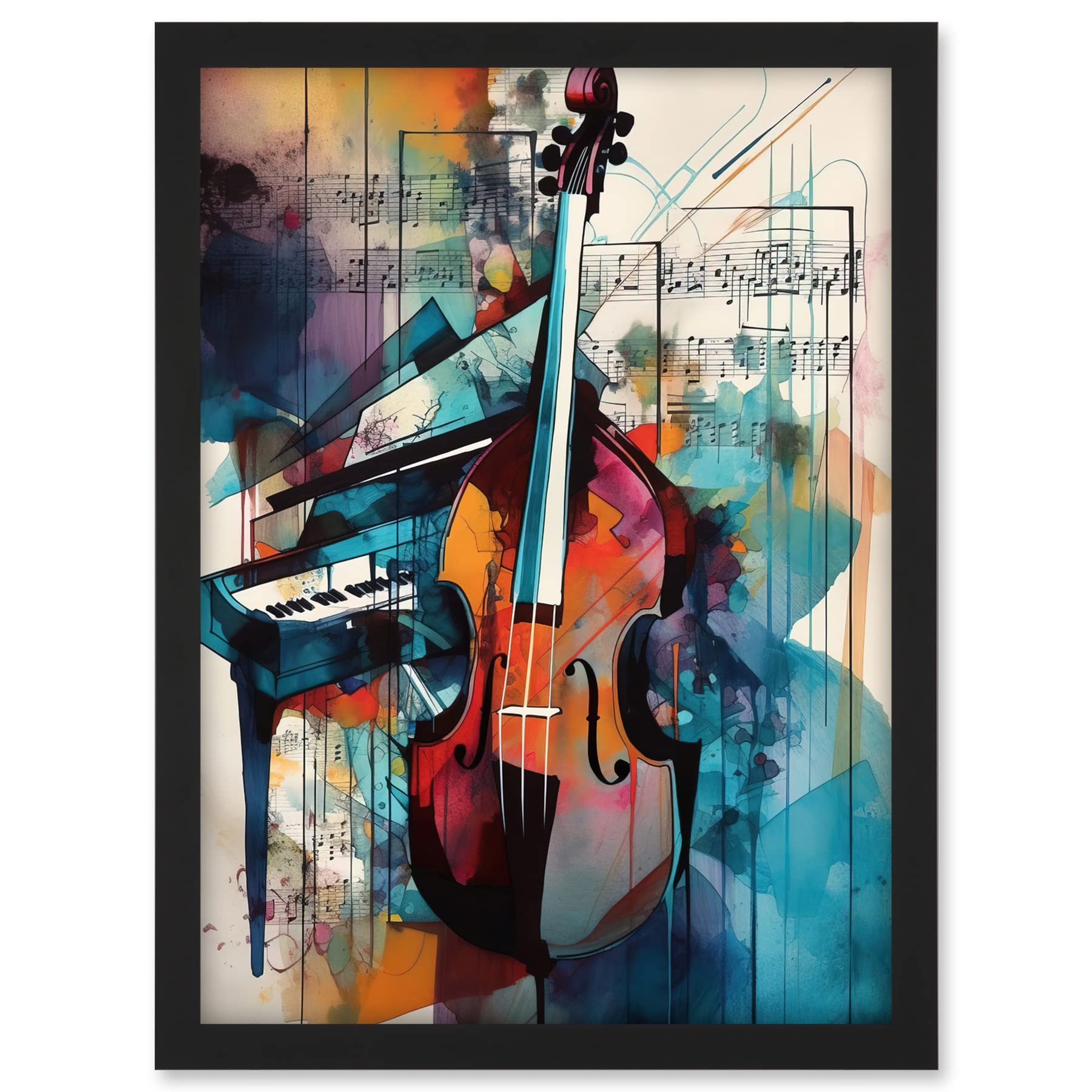 Artery8 Violin and Piano Classical Music Note Melody Concerto Abstract Modern Watercolour Painting Artwork Framed A3 Wall Art Print