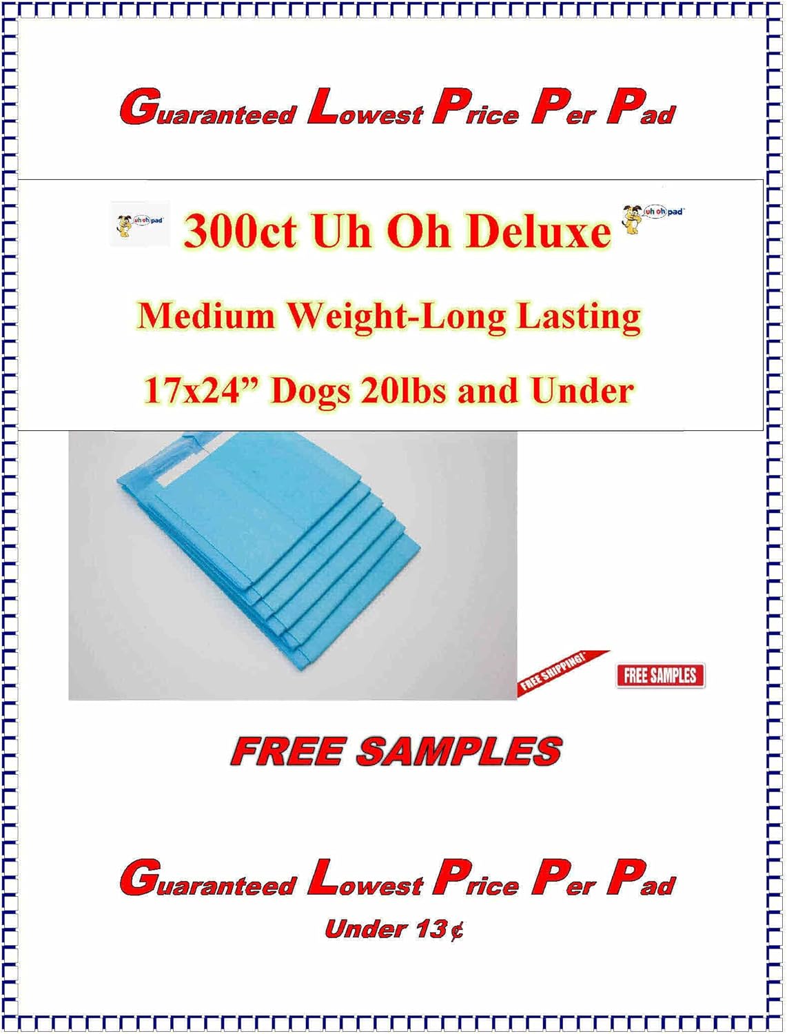 300 ct-2xers Deluxe Uh Oh Puppy Training Pee House Breaking Extra Absorbent Inc300ntinence Underpads (17x24 2xer's)