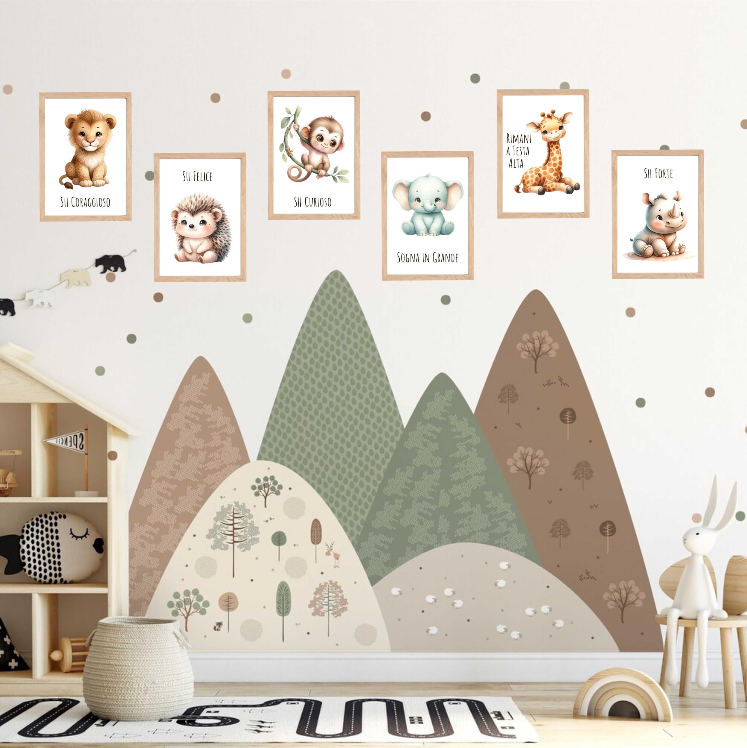 Wood for you Set di 6 Immagini per la Cameretta dei Bambini, Poster Decorazione da Parete Animali della Foresta Senza Cornici (Set 6 Cartoncino IT)