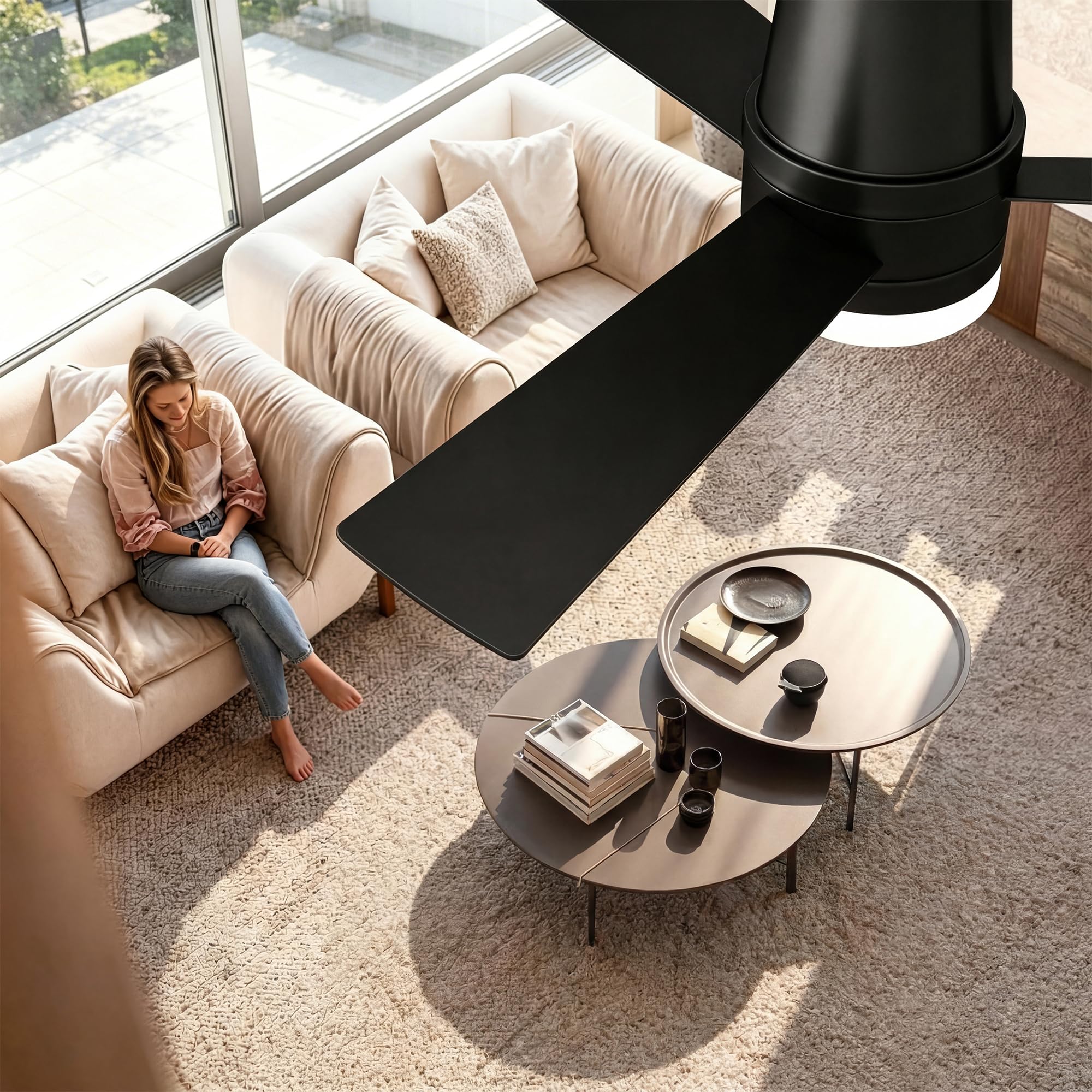 Ventilatore da soffitto con luce LED, motore DC silenzioso, 6 velocità, funzione estate inverno, illuminazione LED 3000K-6500K, nero: 52 pollici - 3 pale