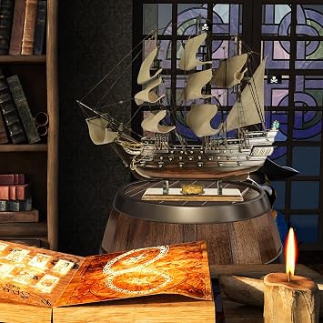 SAILINGSTORY Wooden Pirate Ship Model Black Pearl Distressed Sails 20.5 | Handcraft Authentic Details, Nautical Decor, Antique Finish
