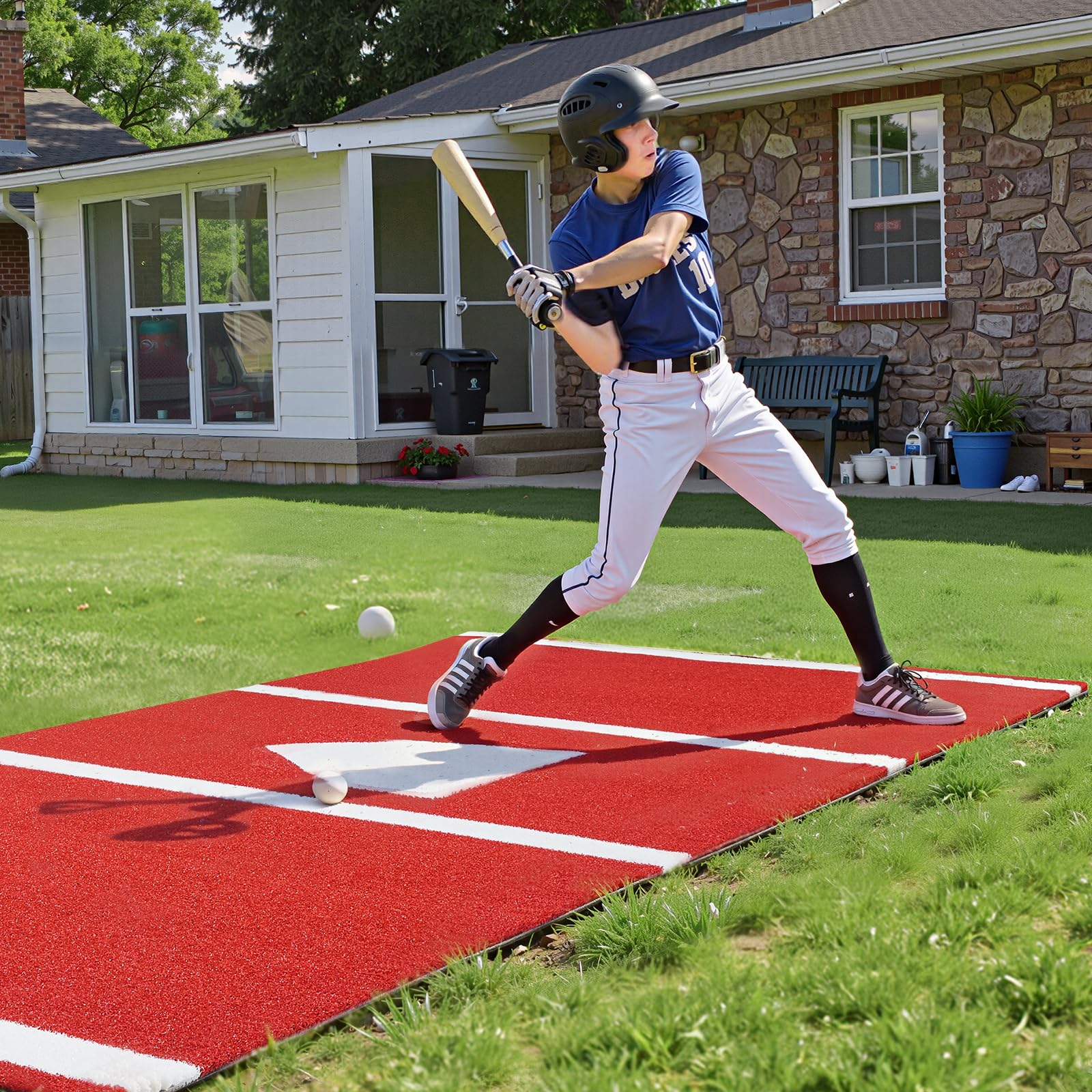VEVOR Baseball-Schlagmatte Trainingsmatte (366 x 183 cm) Trainingspad Schlagkäfigmatte, Baseballmatte mit Home Plate & Anti-Fade-Rasen, tragbare Trainingshilfe Softballmatte Outdoor, Rot