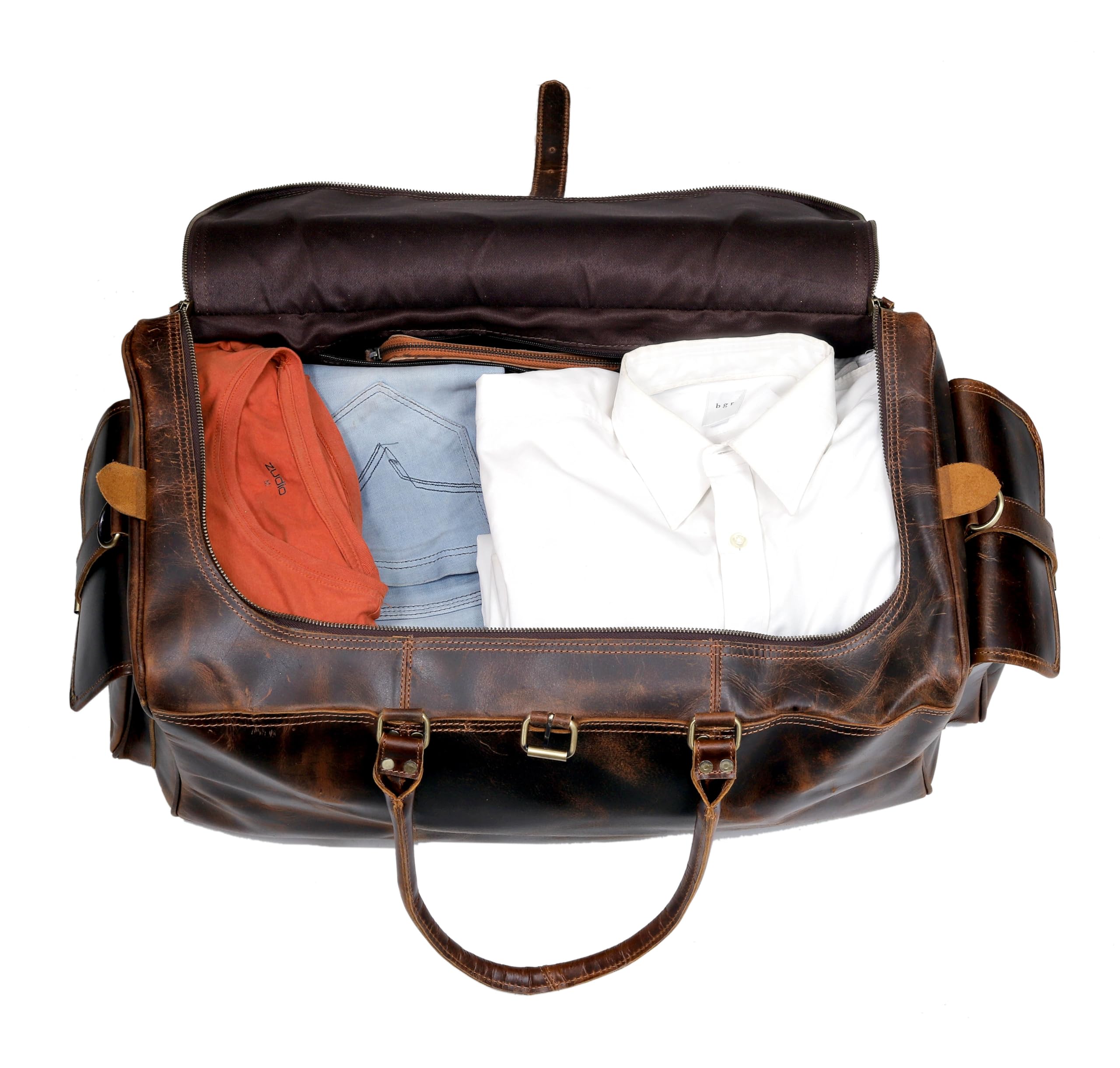 Leder Reisetasche für Männer | Wochenendübernachtungstasche | Geräumiges Hauptfach, Verstellbarer Riemen | Premium-Lederhandwerk | Große Größe von 22 x 11 x 11 Zoll