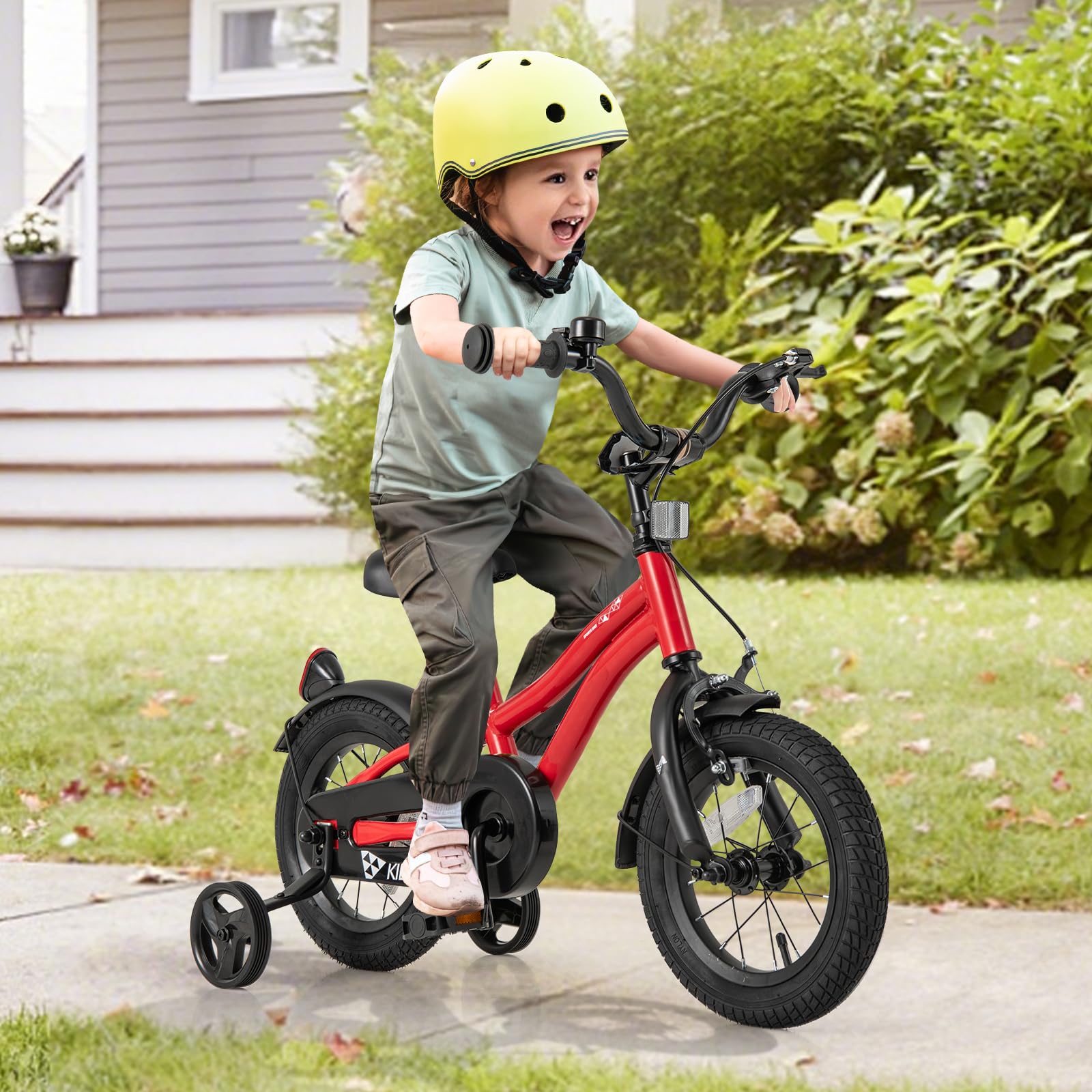 BABY JOY Kids Bike, 12 14 16 18 Inches Sporty Bicycle with Training Wheels, Adjustable Seat, Handbrake & Coaster Brake, Reflectors, Girls Boys Bike for 3-8 Years Old Children (12