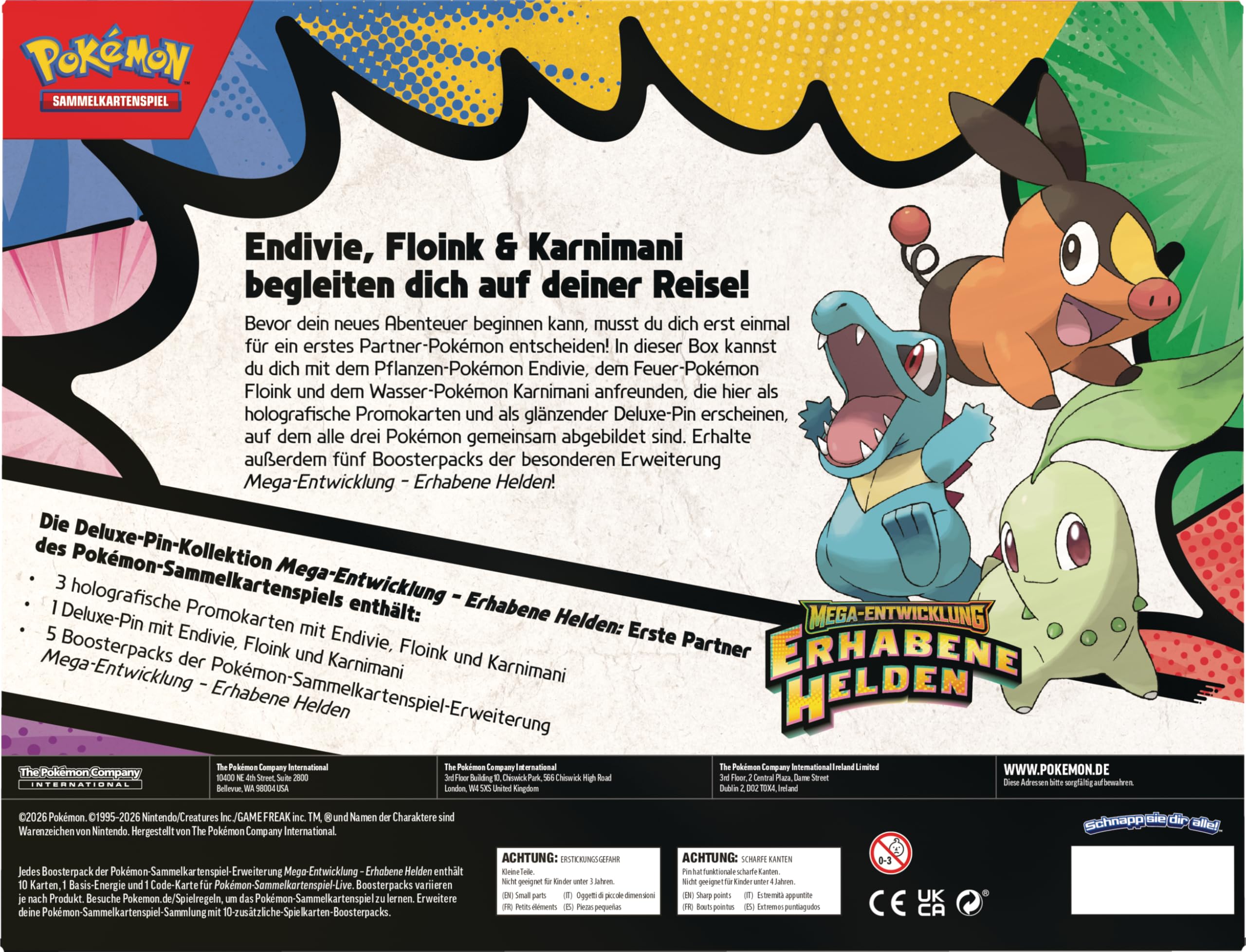 Pokémon-Sammelkartenspiel: Deluxe-Pin-Kollektion Mega-Entwicklung – Erhabene Helden: Erste Partner (3 holografische Promokarten, 1 Deluxe-Pin und 5 Boosterpacks)