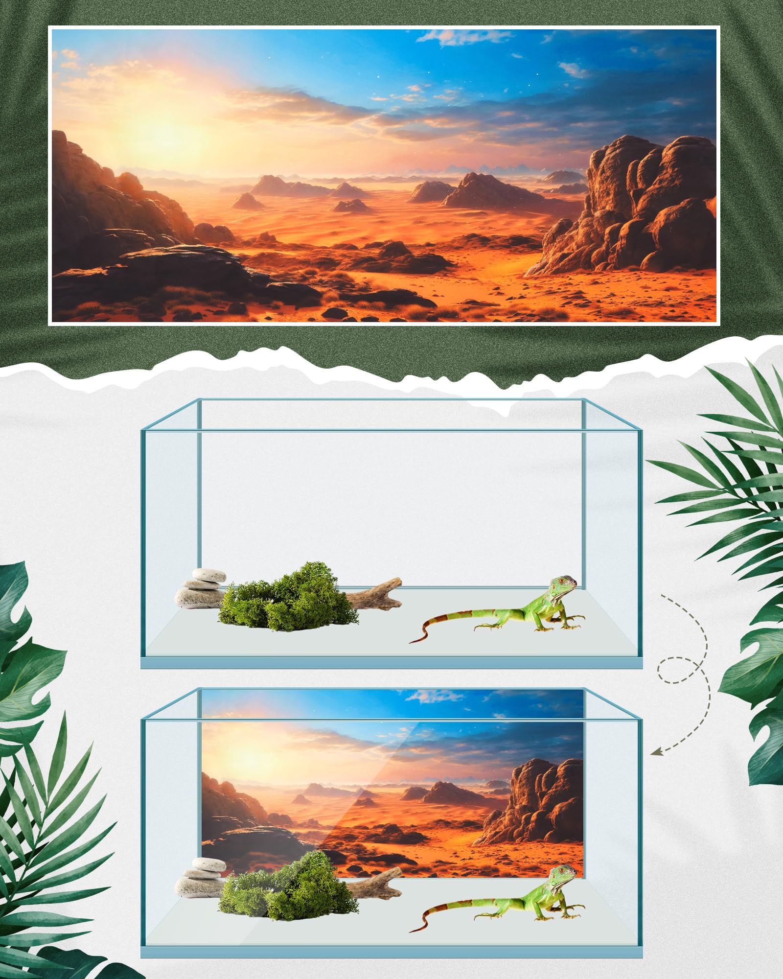 Breling Reptilien Terrarium Hintergrund-Set - 4 Stück Polyester, 30x76 Cm, Mit Nano-Kleber