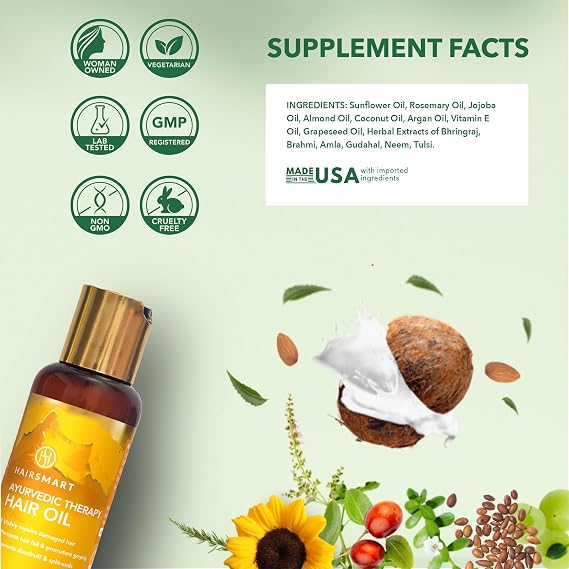 Ayurvedic Therapy Rosemary Hair Growth Oil - Brahmi Bhringaraj & Amla. Rosemary Hair Oil for Hair Growth, Strength & Scrapcare Hair Loss & Anti-Frizz Hair Oil 3 Pack