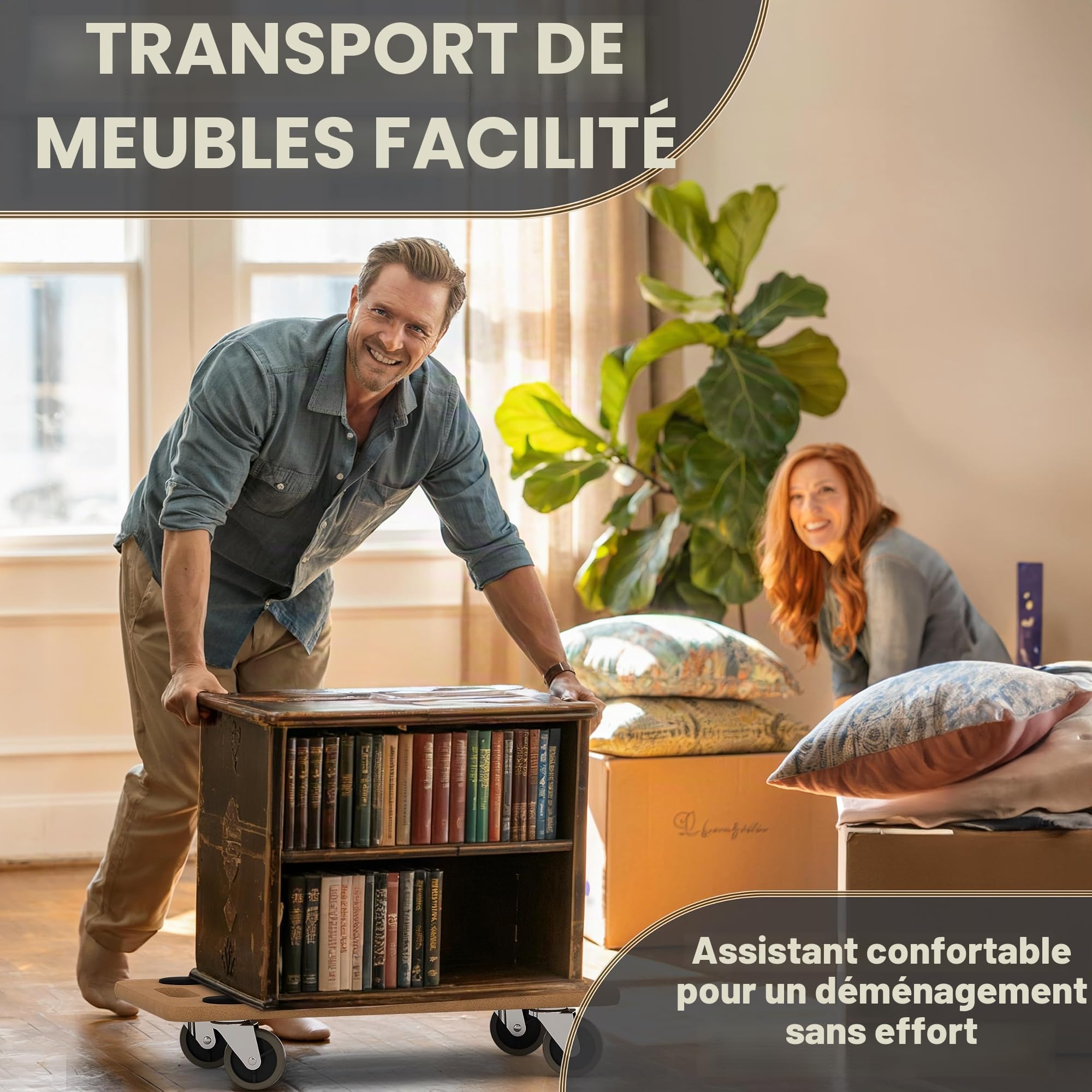 TTL HOME Scooter pour meubles 58x30x11 cm - Capacité de charge 250 kg Planche à roulettes & Chariot de transport avec roues en caoutchouc pivotantes à 360° & 5 patins antidérapants - Chariot robuste