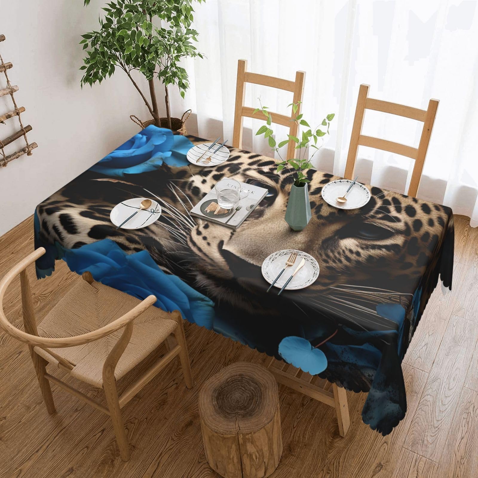Nappe léopard imperméable et infroissable bleue et rose 137x183