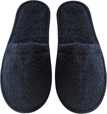 Arus Womens Turkish Terry Cotton Cloth Spa Slippers One Size Fits Most, Black, 6-9.5 Wide Women